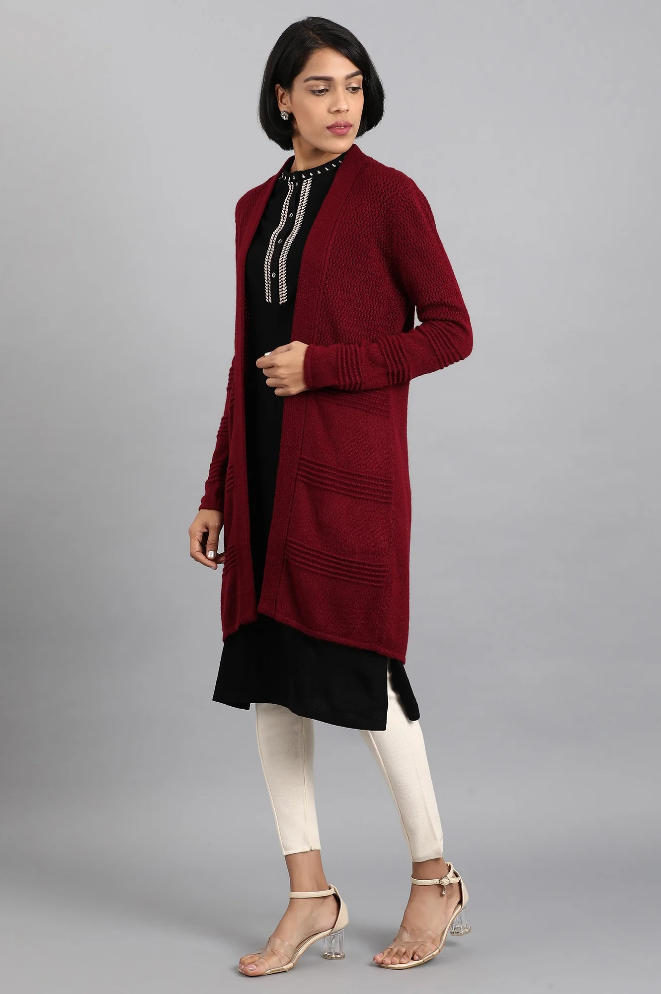 Maroon Knitted Cardigan - Image 3