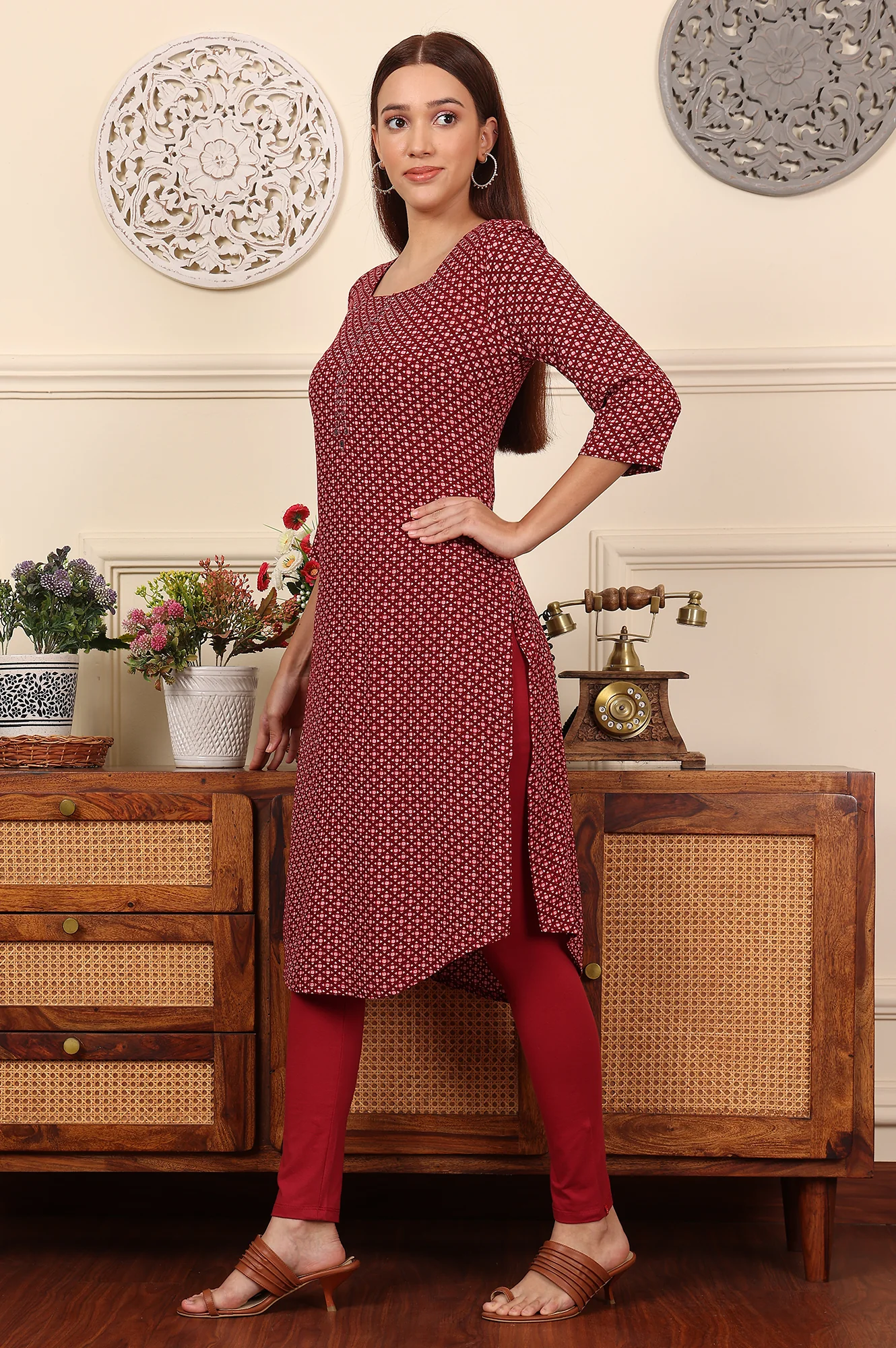 Maroon Knitted Cotton Lycra Tights - Image 6
