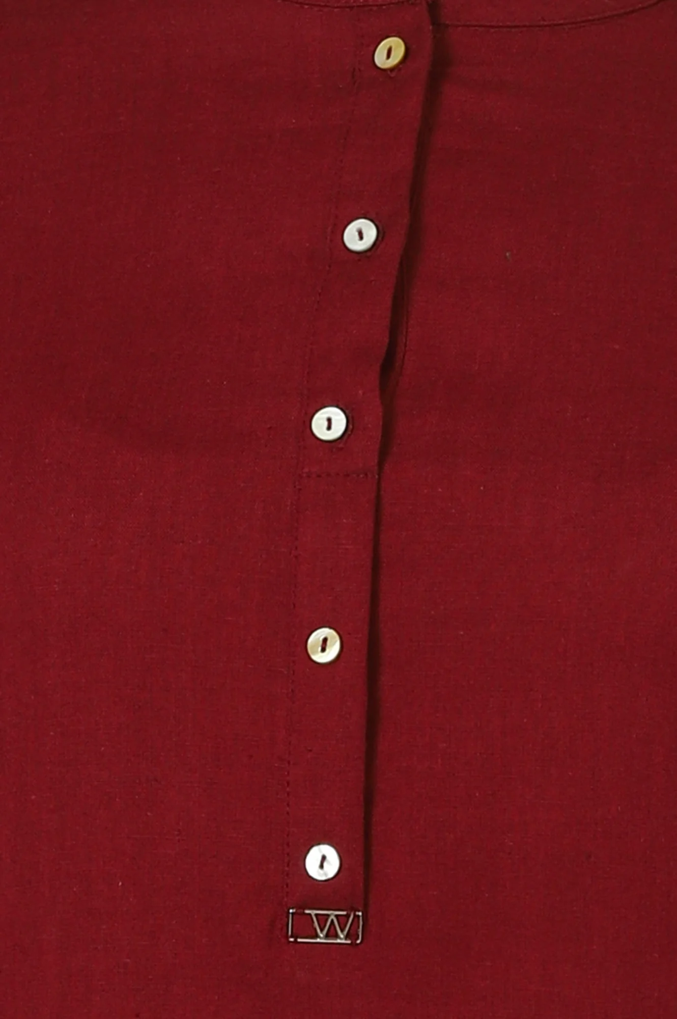 Maroon Mandarin Collar Cotton Blend Straight Kurta With W Branding - Image 2