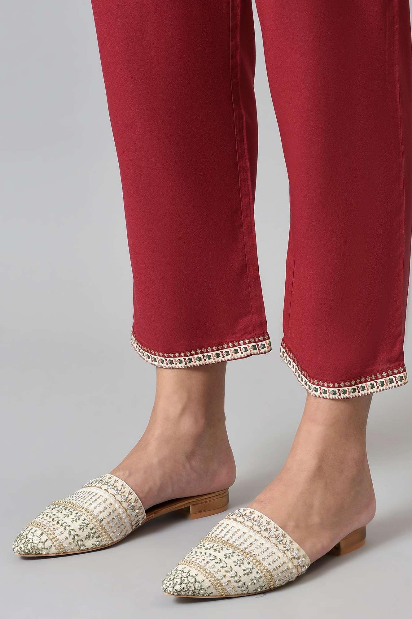 Maroon Mock Layer Festive kurta With Straight Pants - Image 8