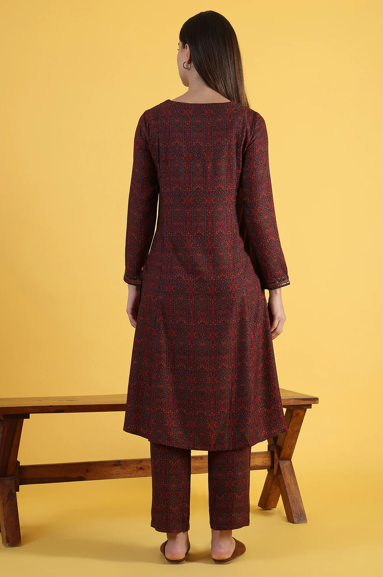 Maroon Printed A-Line Kurta & Straight pant Set - Image 5