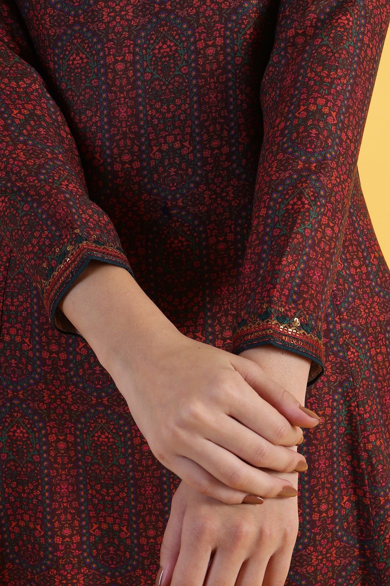 Maroon Printed A-Line Kurta & Straight pant Set - Image 7