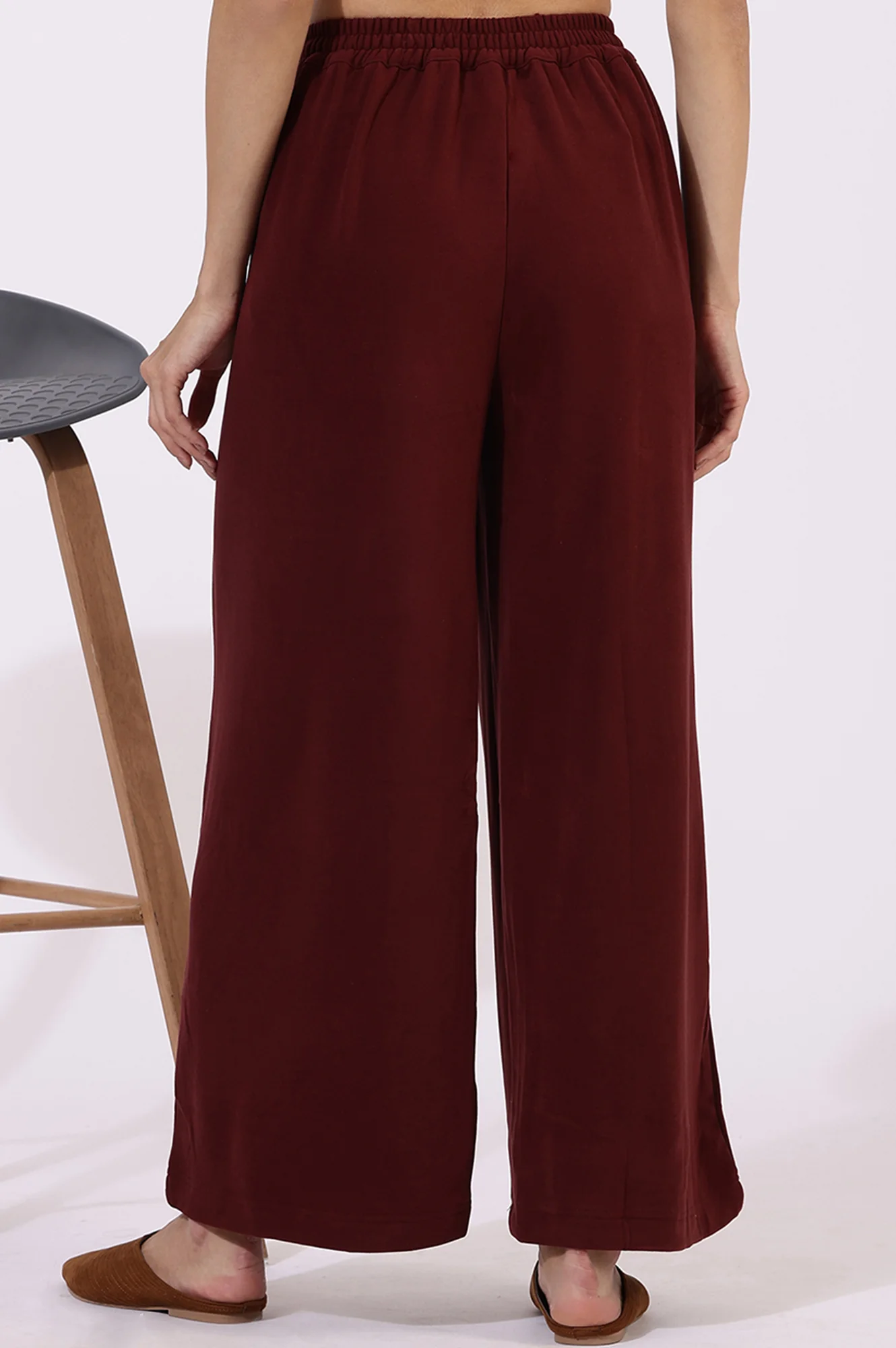 Maroon Solid Acrylic Parallel Pants - Image 2