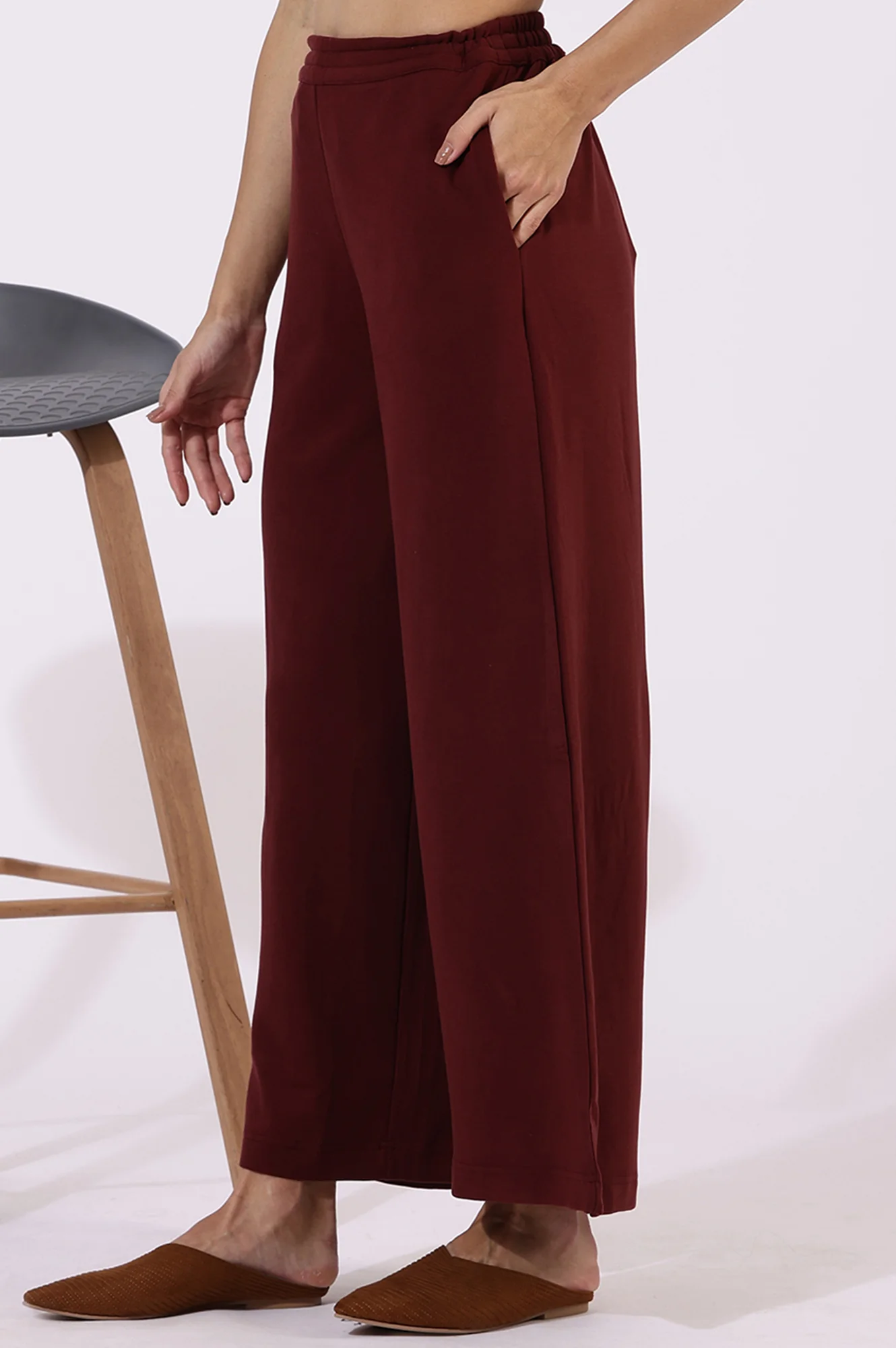 Maroon Solid Acrylic Parallel Pants - Image 3