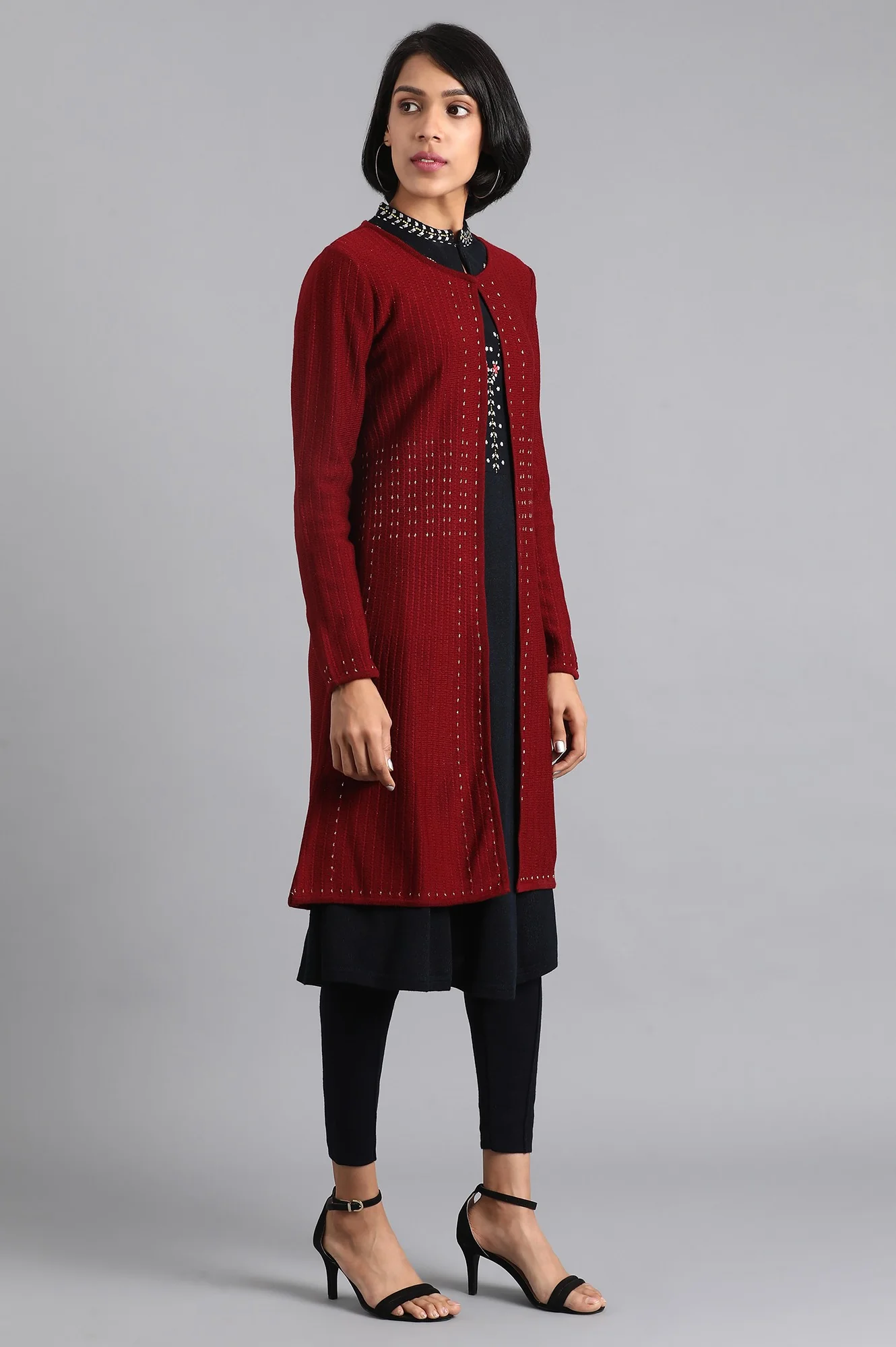 Maroon Solid Cardigan - Image 4