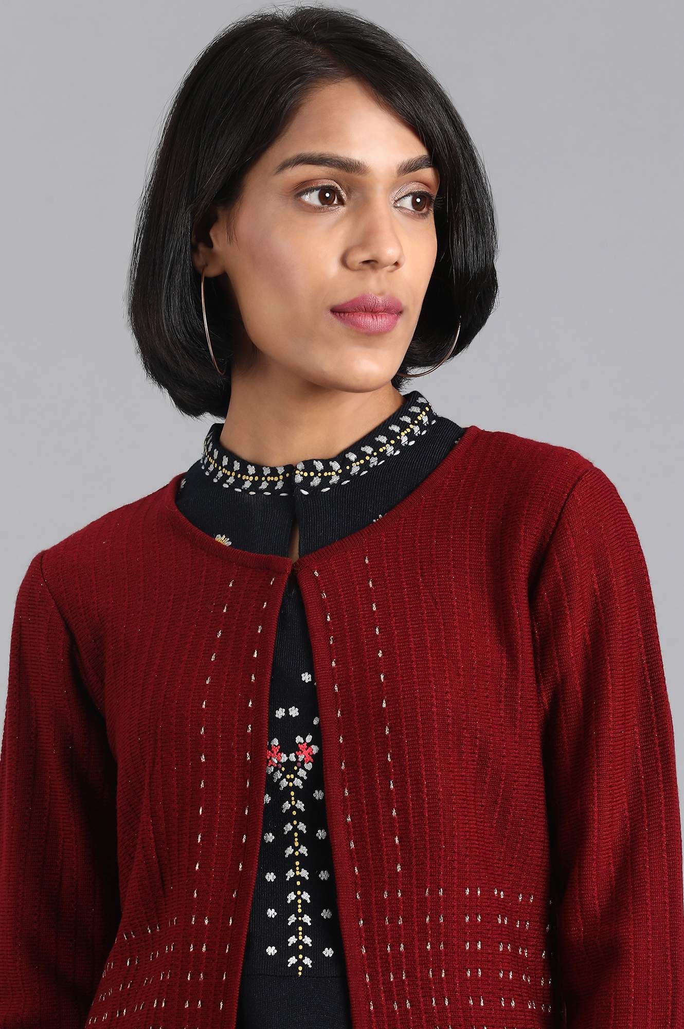 Maroon Solid Cardigan - Image 5