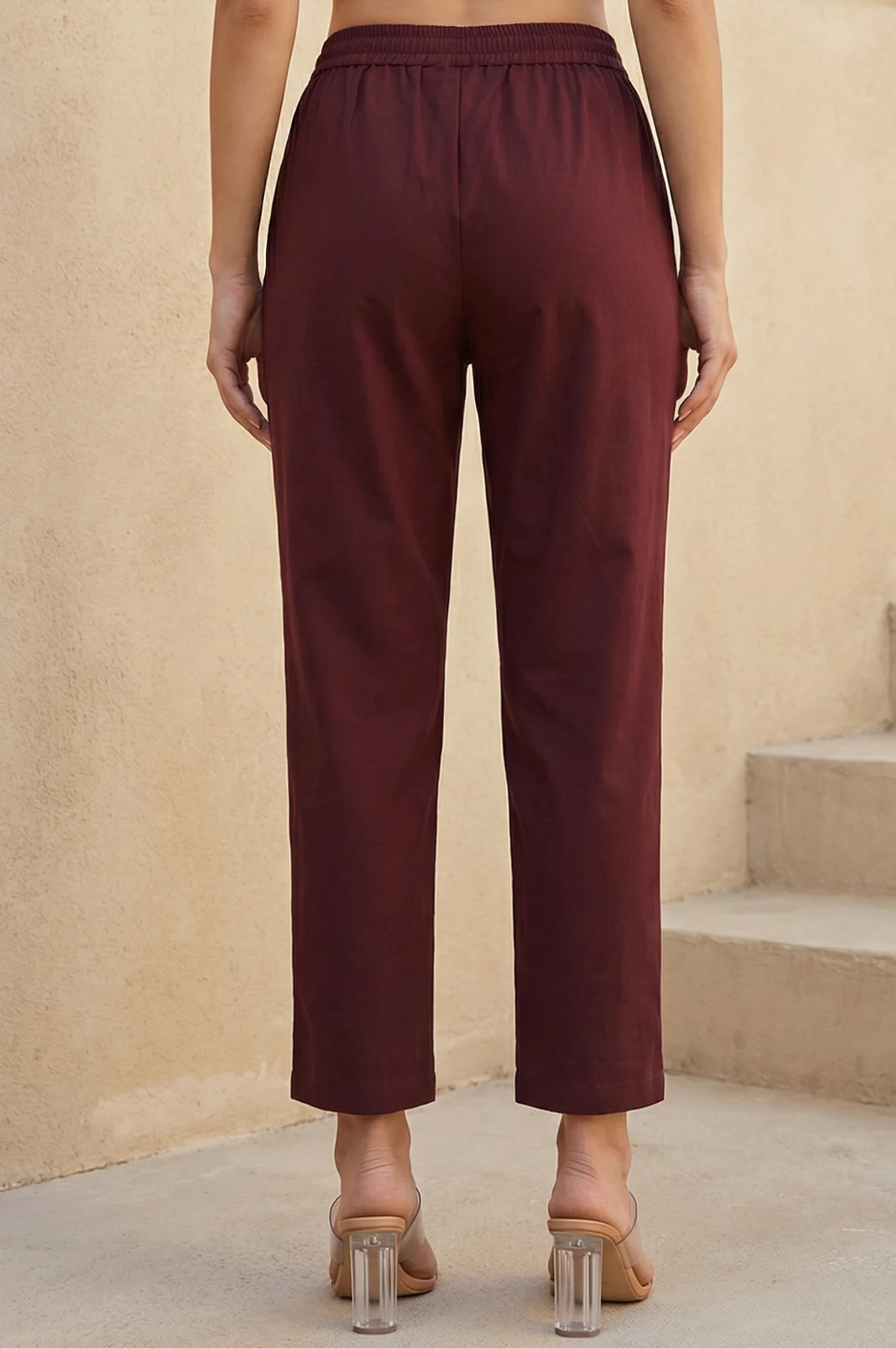Maroon Solid Rayon Straight Fit Pants - Image 5