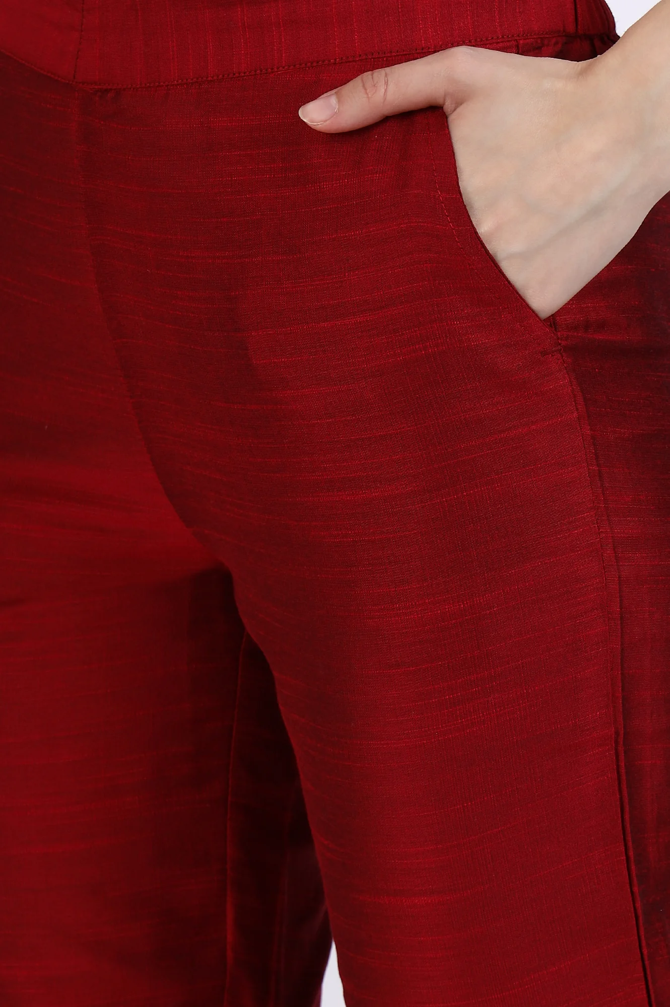 Elleven Women's Maroon Solid Yarn Dyed Trousers - Image 7