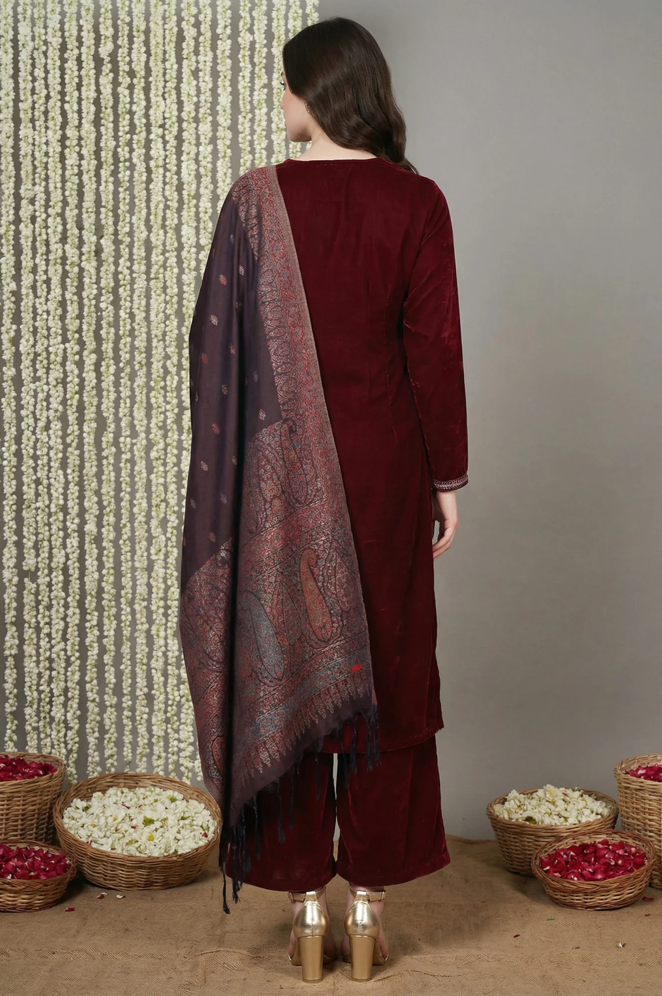 Maroon Straight Kurta with Parallel Pant and Dupatta - Image 4