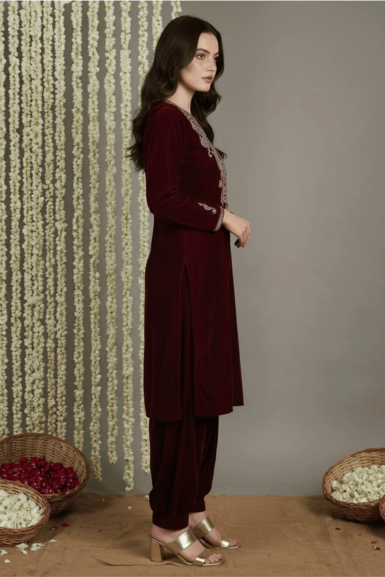 Maroon Straight Kurta with Parallel Pant and Dupatta - Image 5
