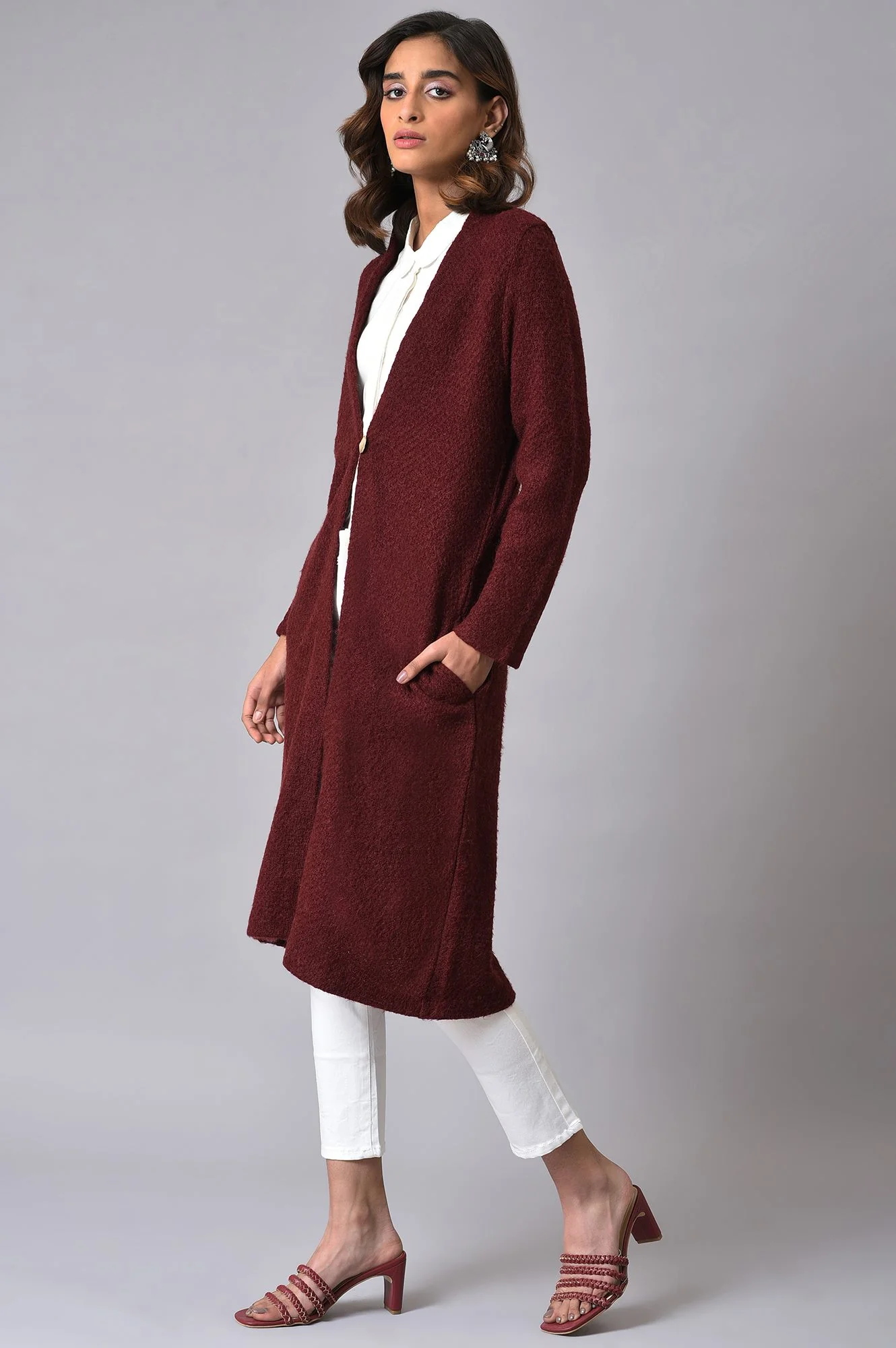 Maroon Winter Women Cardigan - Image 3