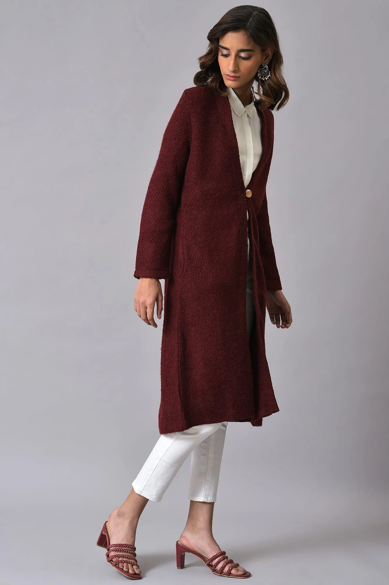 Maroon Winter Women Cardigan - Image 4
