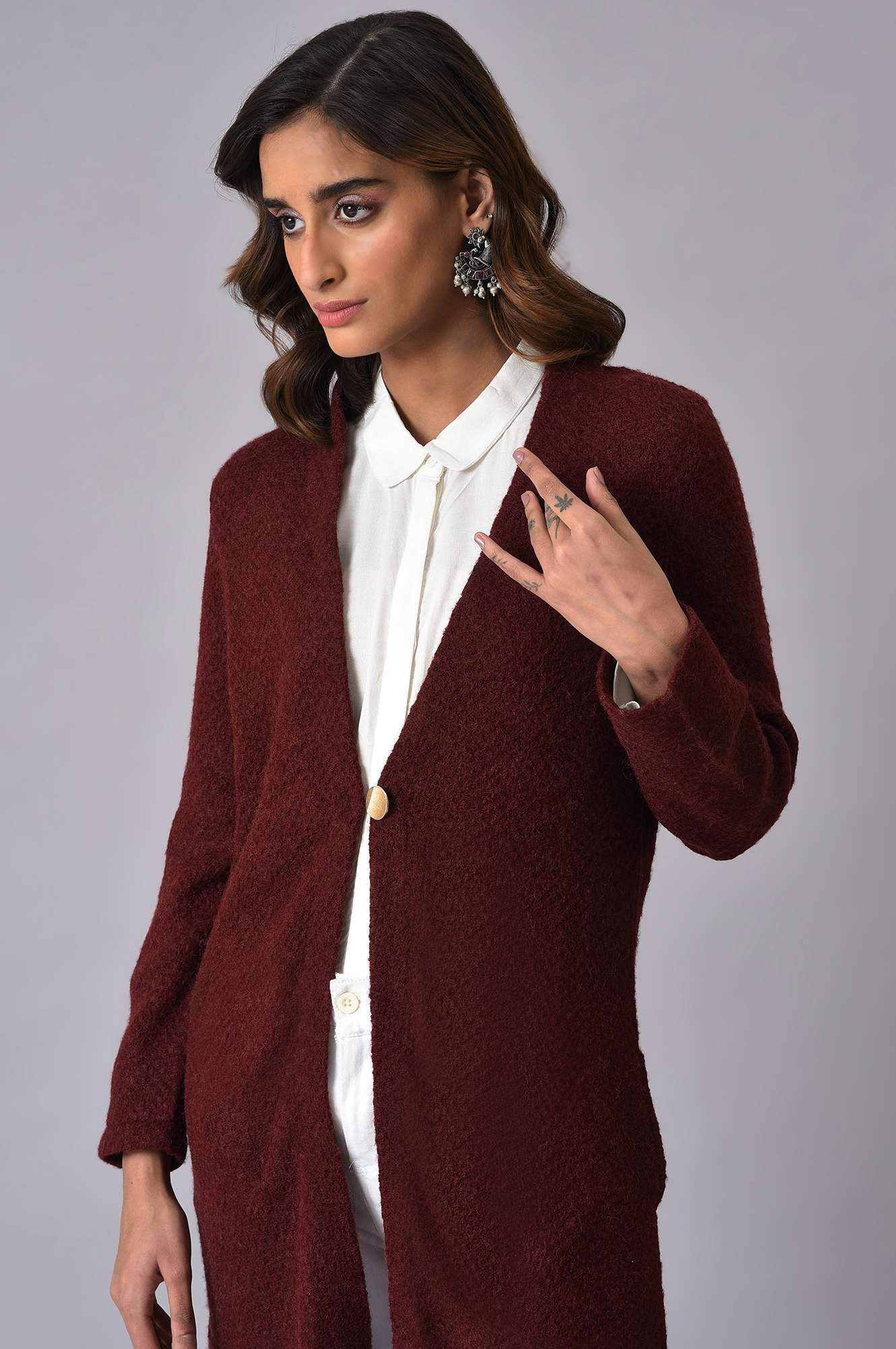 Maroon Winter Women Cardigan - Image 5