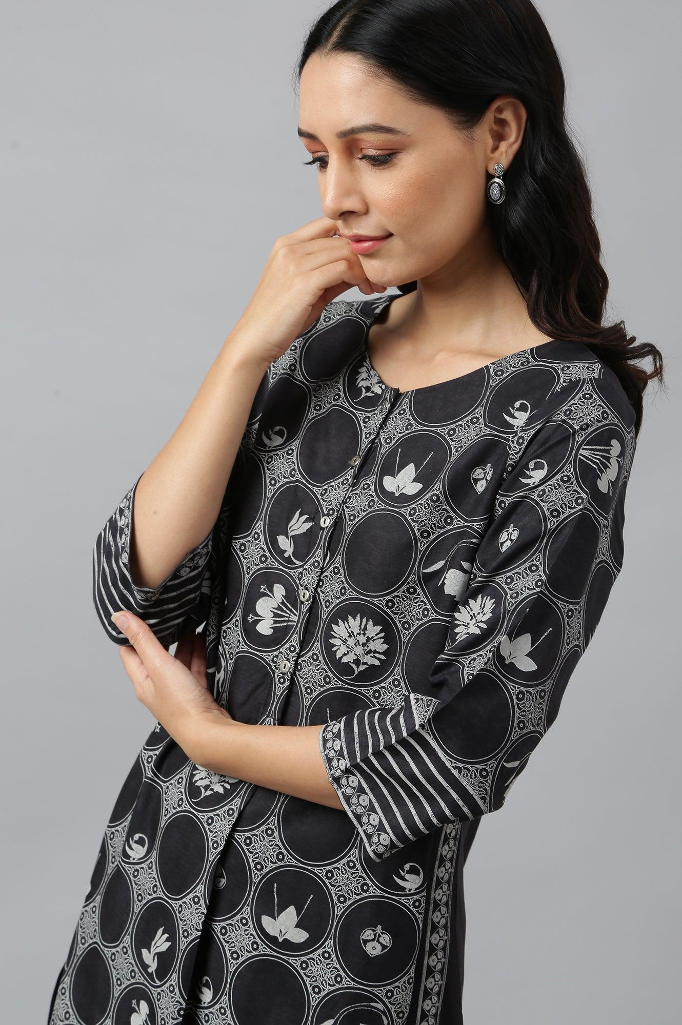 Midnight Black Printed kurta - Image 9