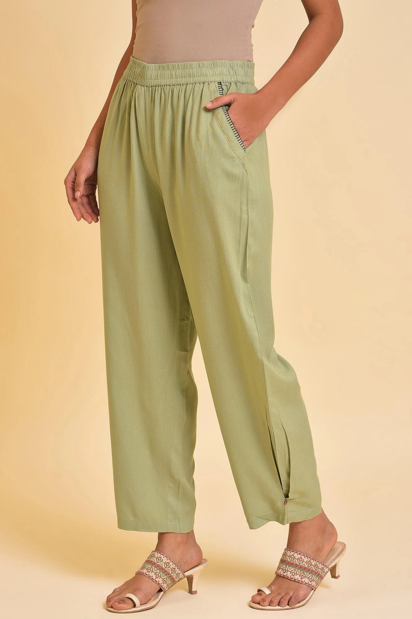 Mint Green Box Pleated Straight Pants - Image 3