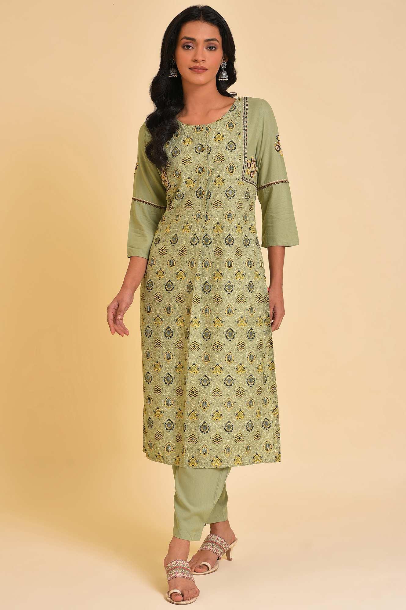 Mint Green Box Pleated Straight Pants - Image 5