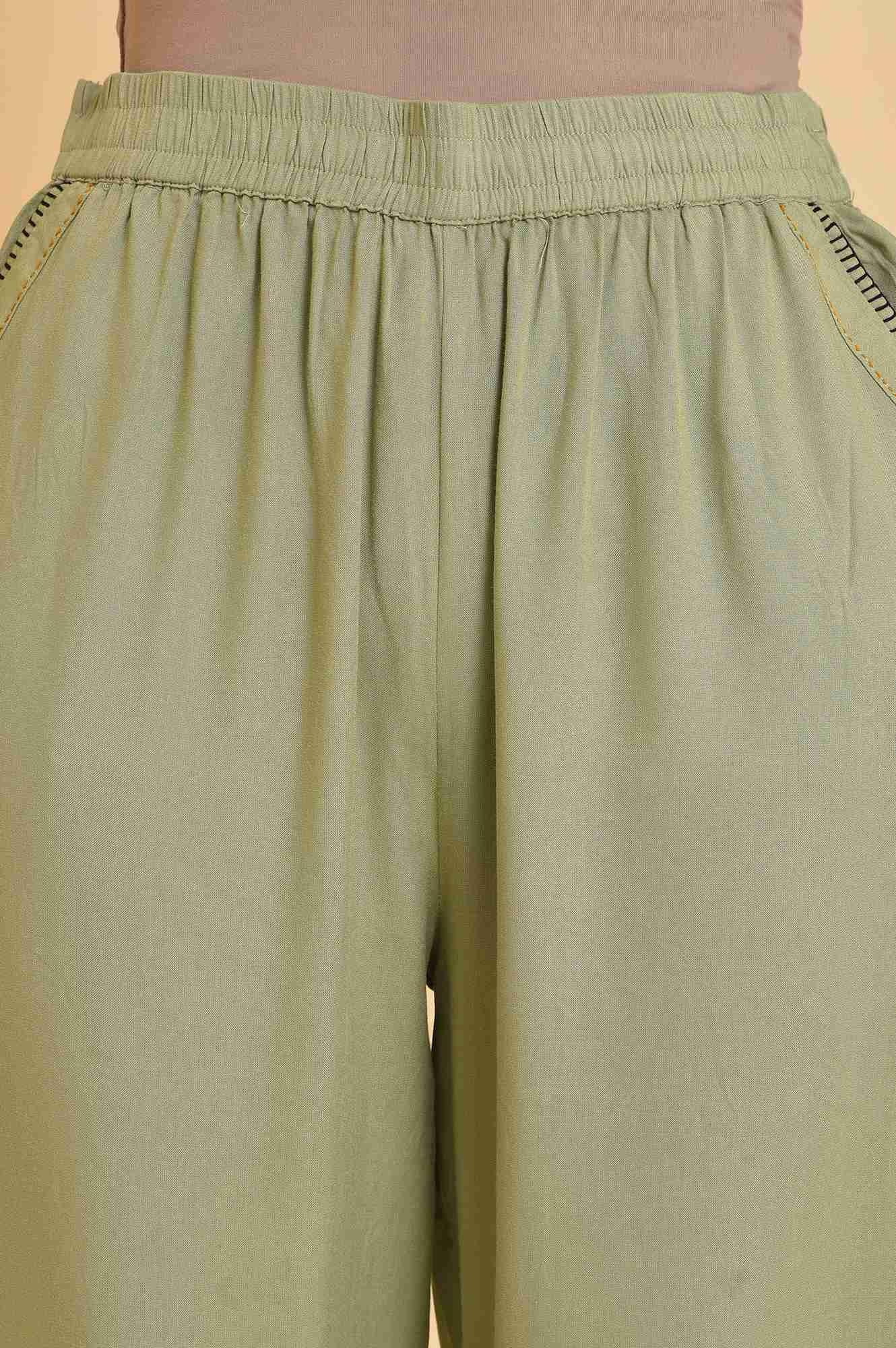 Mint Green Box Pleated Straight Pants - Image 6
