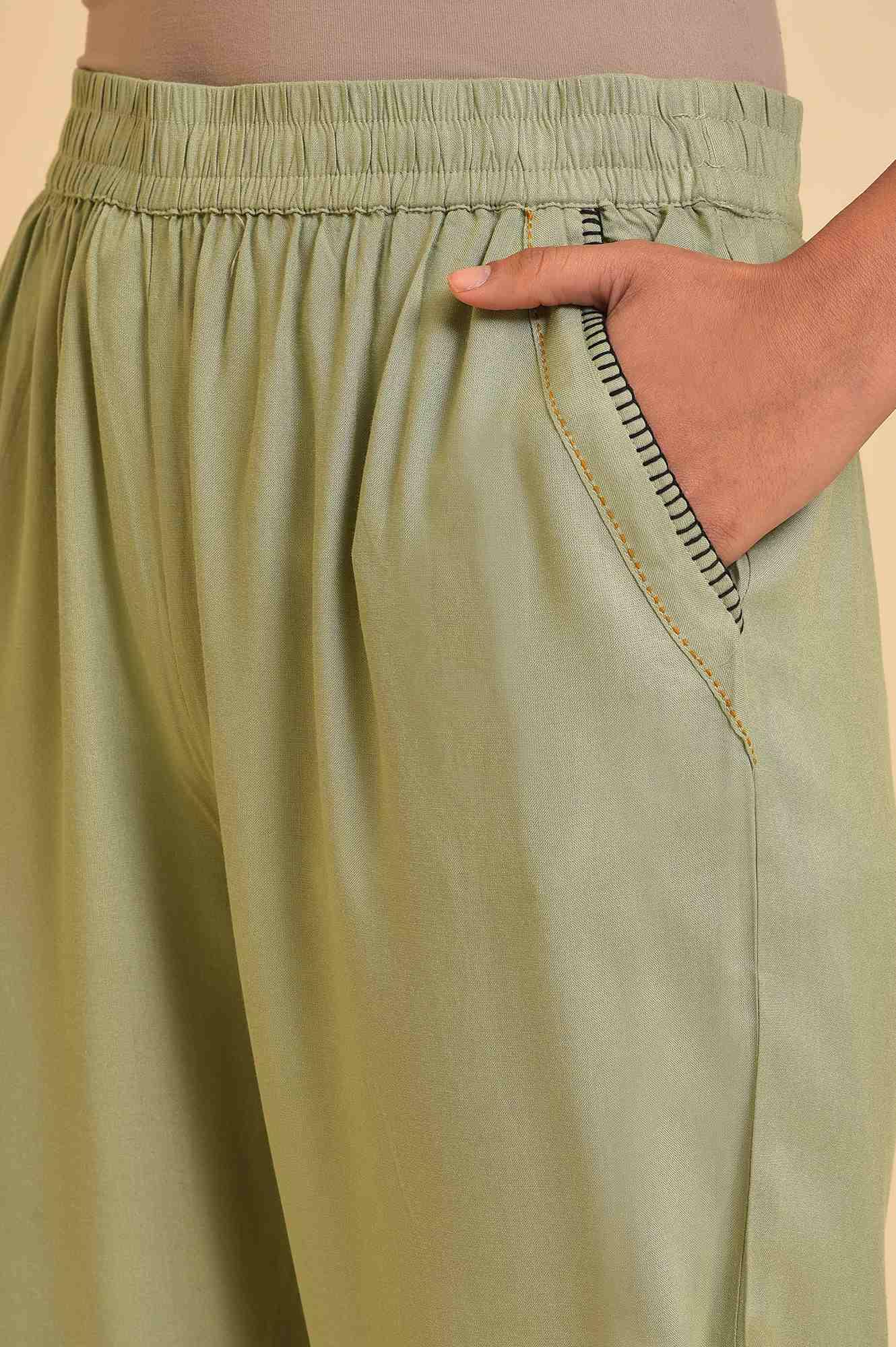Mint Green Box Pleated Straight Pants - Image 7