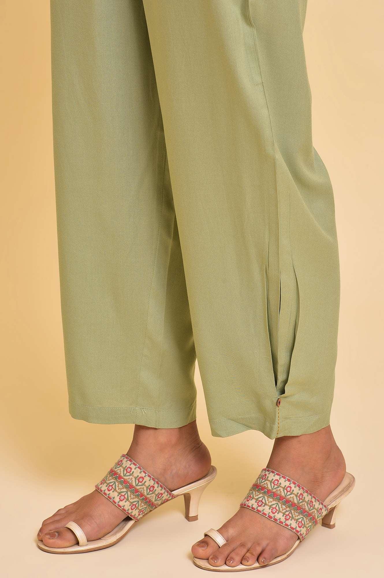 Mint Green Box Pleated Straight Pants - Image 8