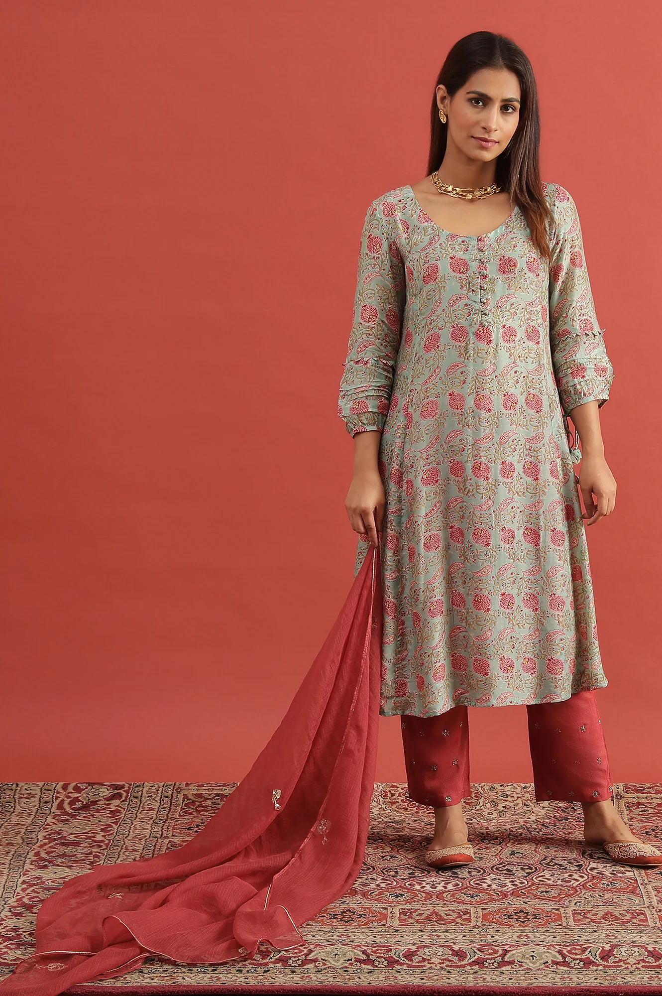 Mint Green Flared Kurta In Lyocell - Image 5