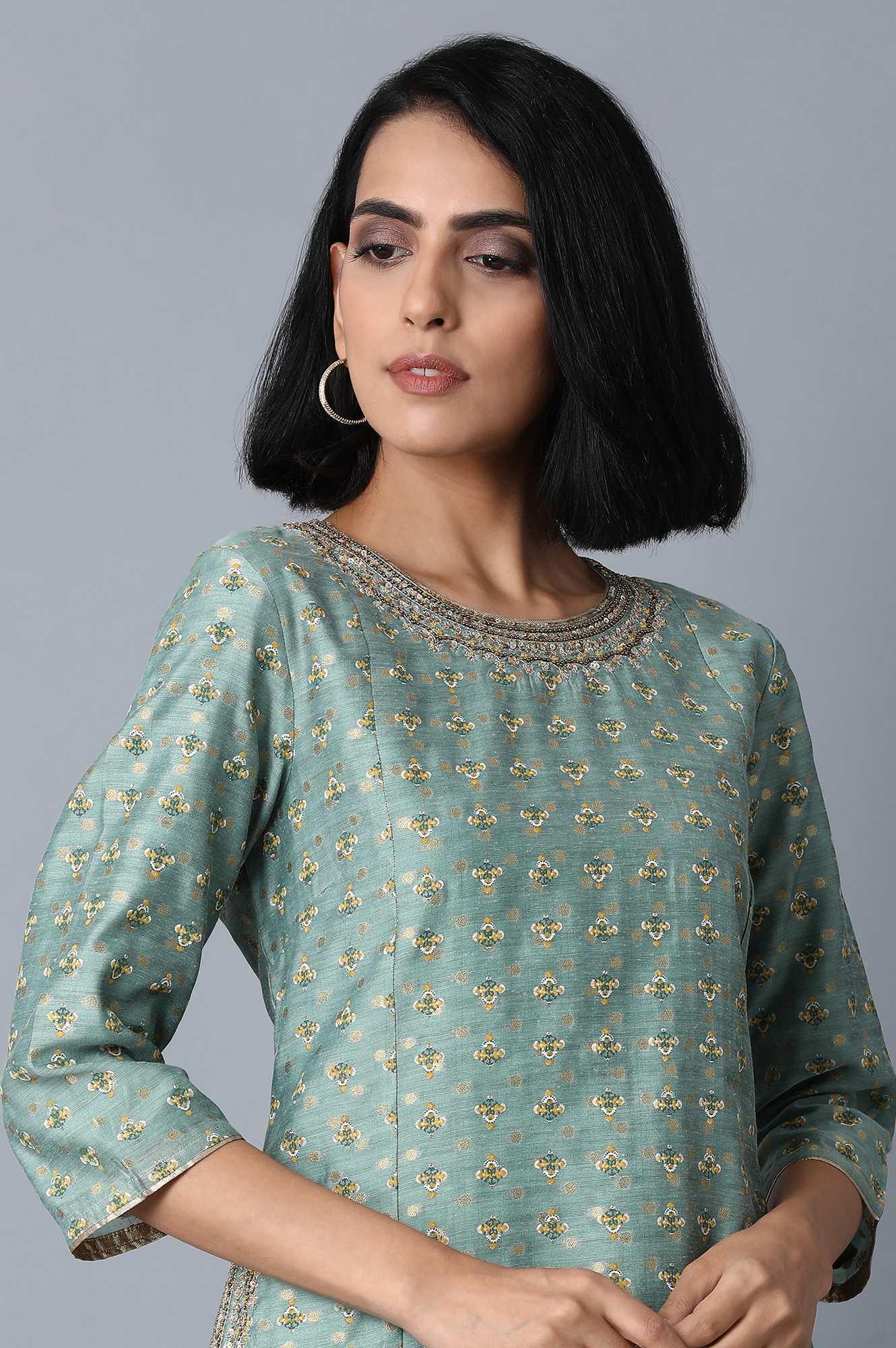 Mint Green Jacquard kurta - Image 5