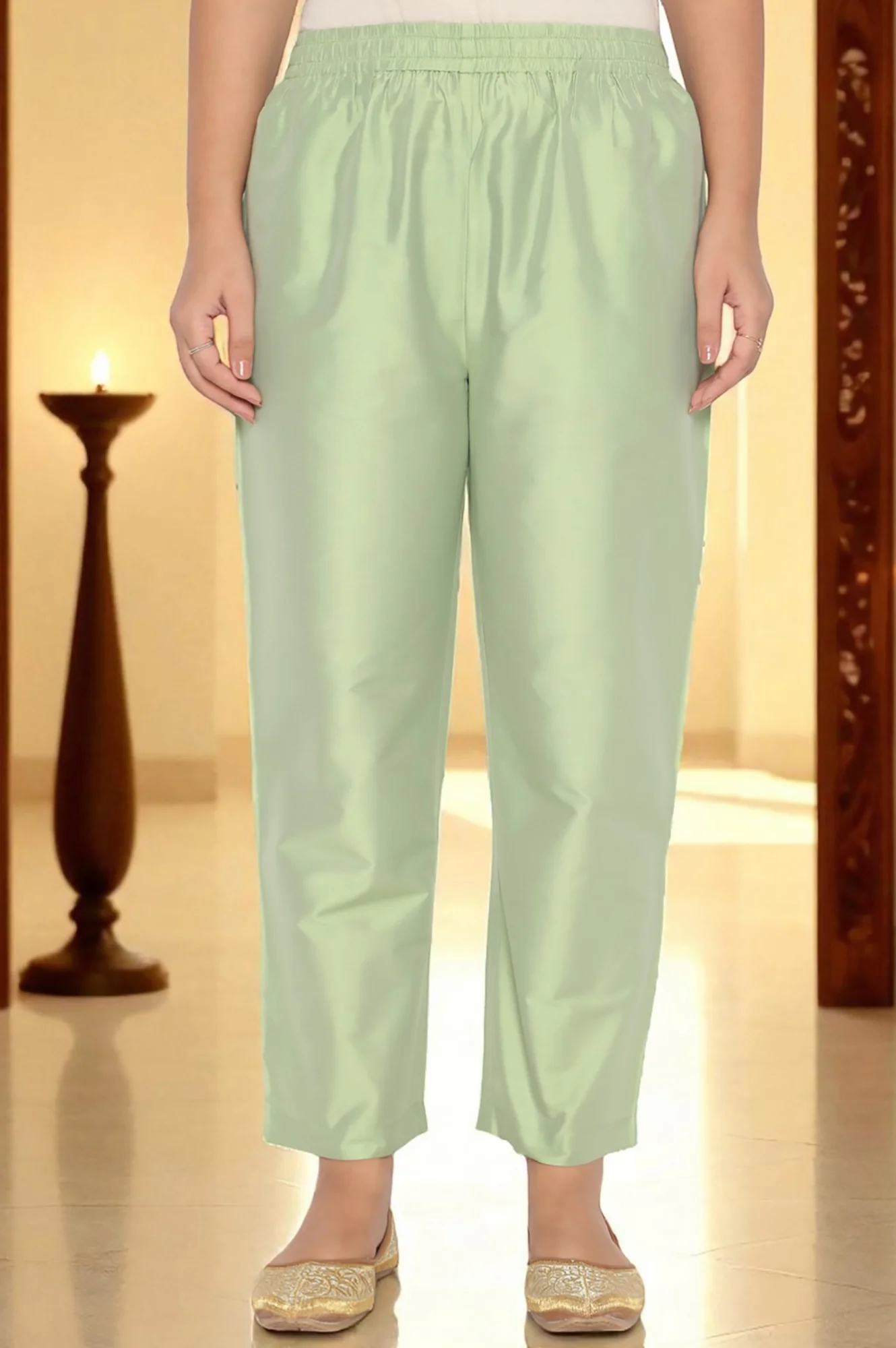 Mint Green Printed Jacquard A-line Kurta, Straight Pant and Dupatta Set - Image 6
