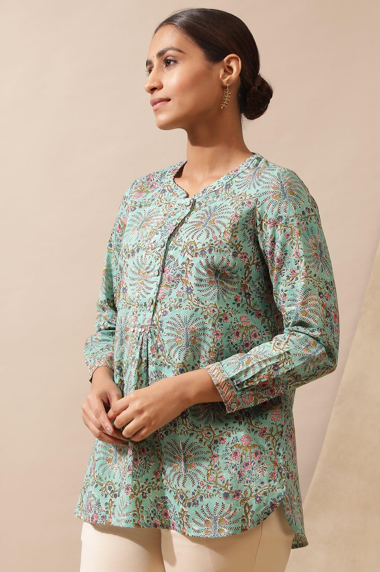 Mist Green Hand Block Printed Top - Image 3