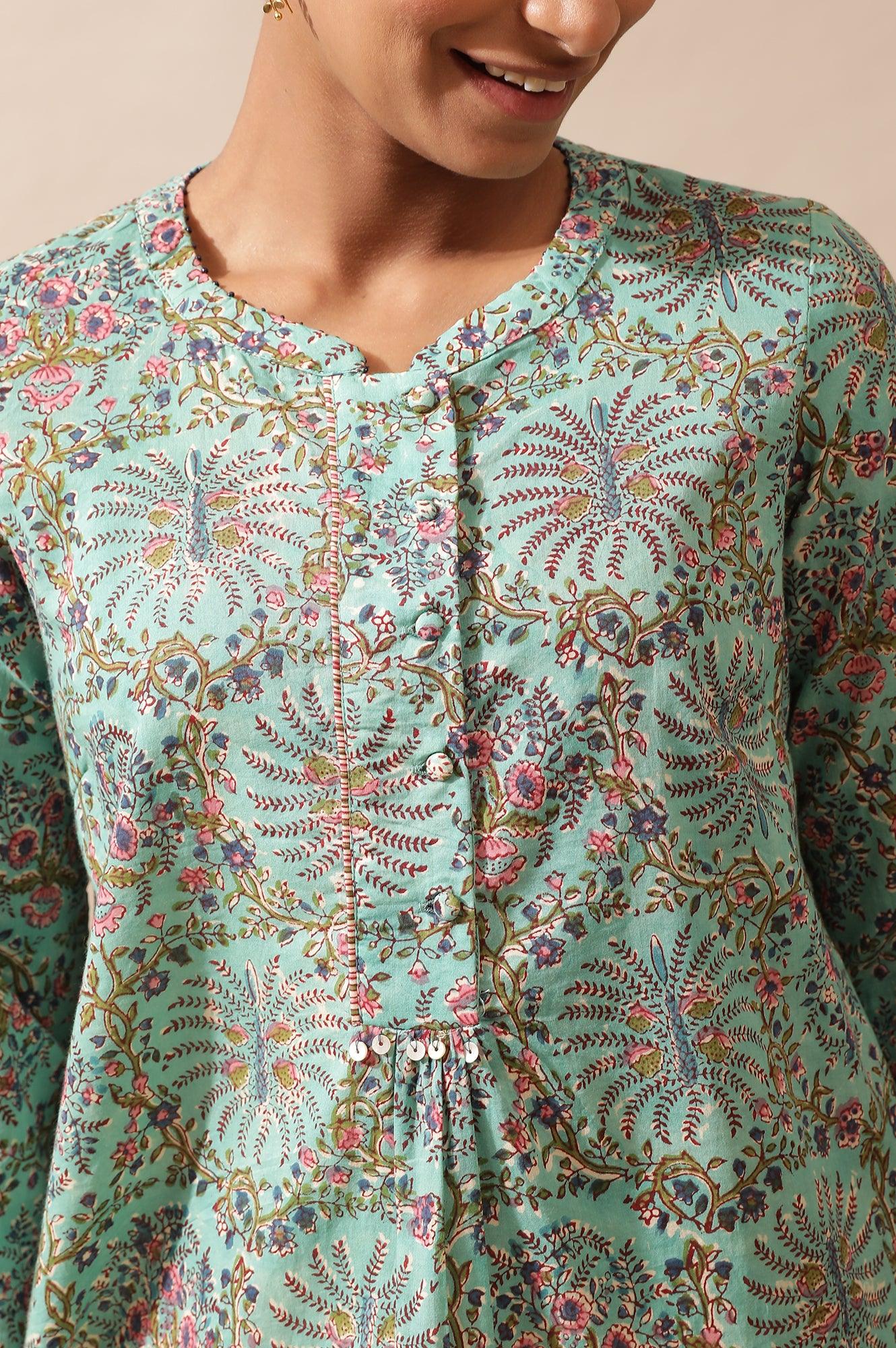 Mist Green Hand Block Printed Top - Image 6