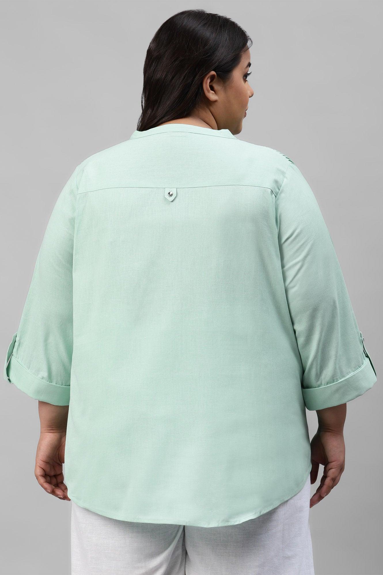 Mist Green Western Plus Size Top - Image 2