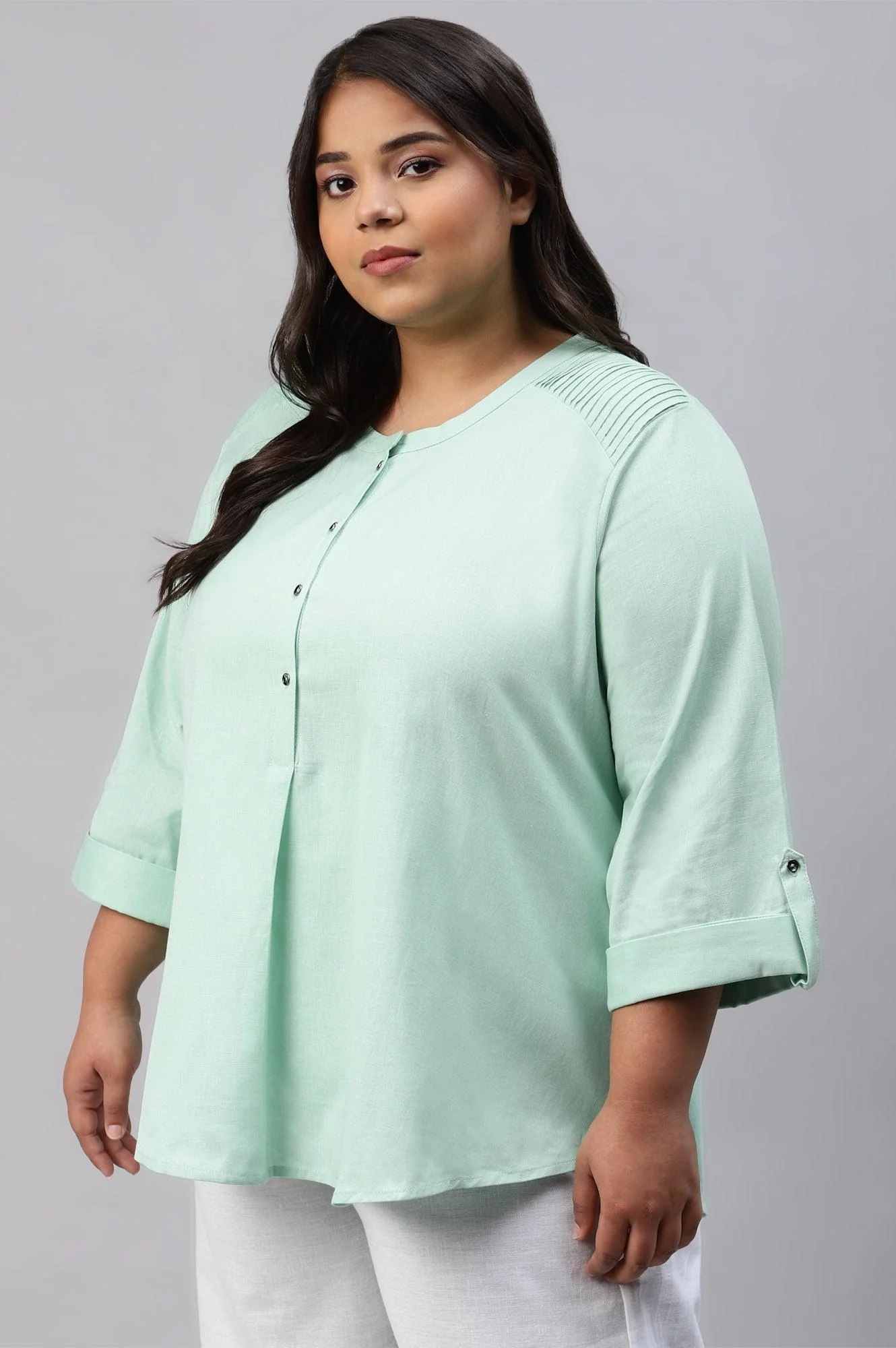 Mist Green Western Plus Size Top - Image 3