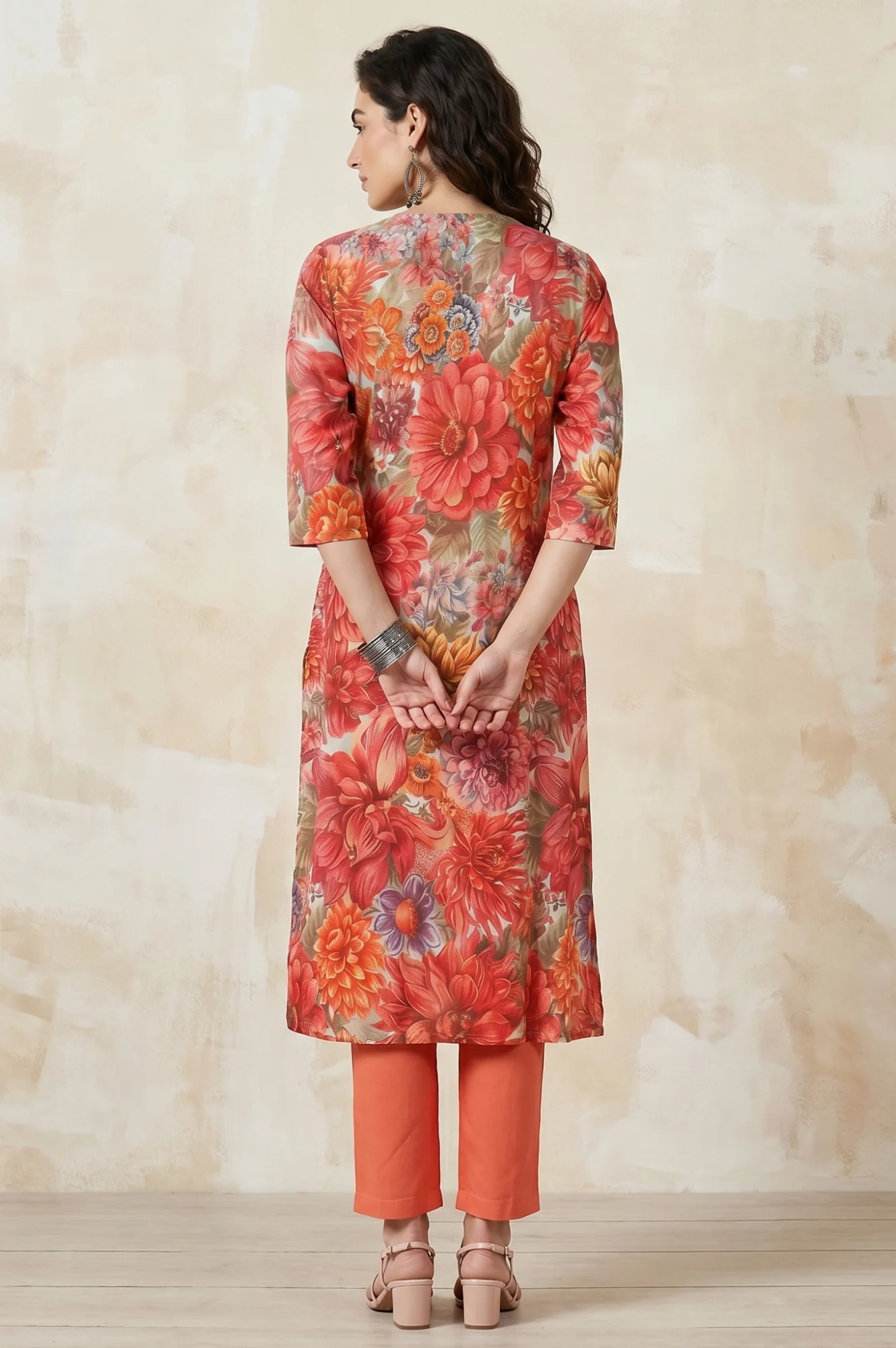 Multi-colour Floral Printed Rayon A-line Kurta with A-line Pants Set - Image 5