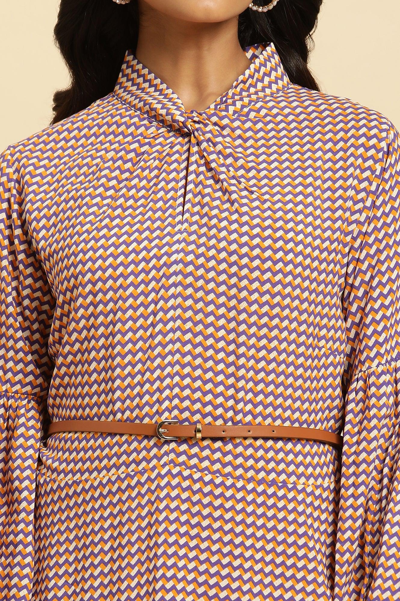 Multi-Coloured A-Line Geometric Printed Dress - Image 6