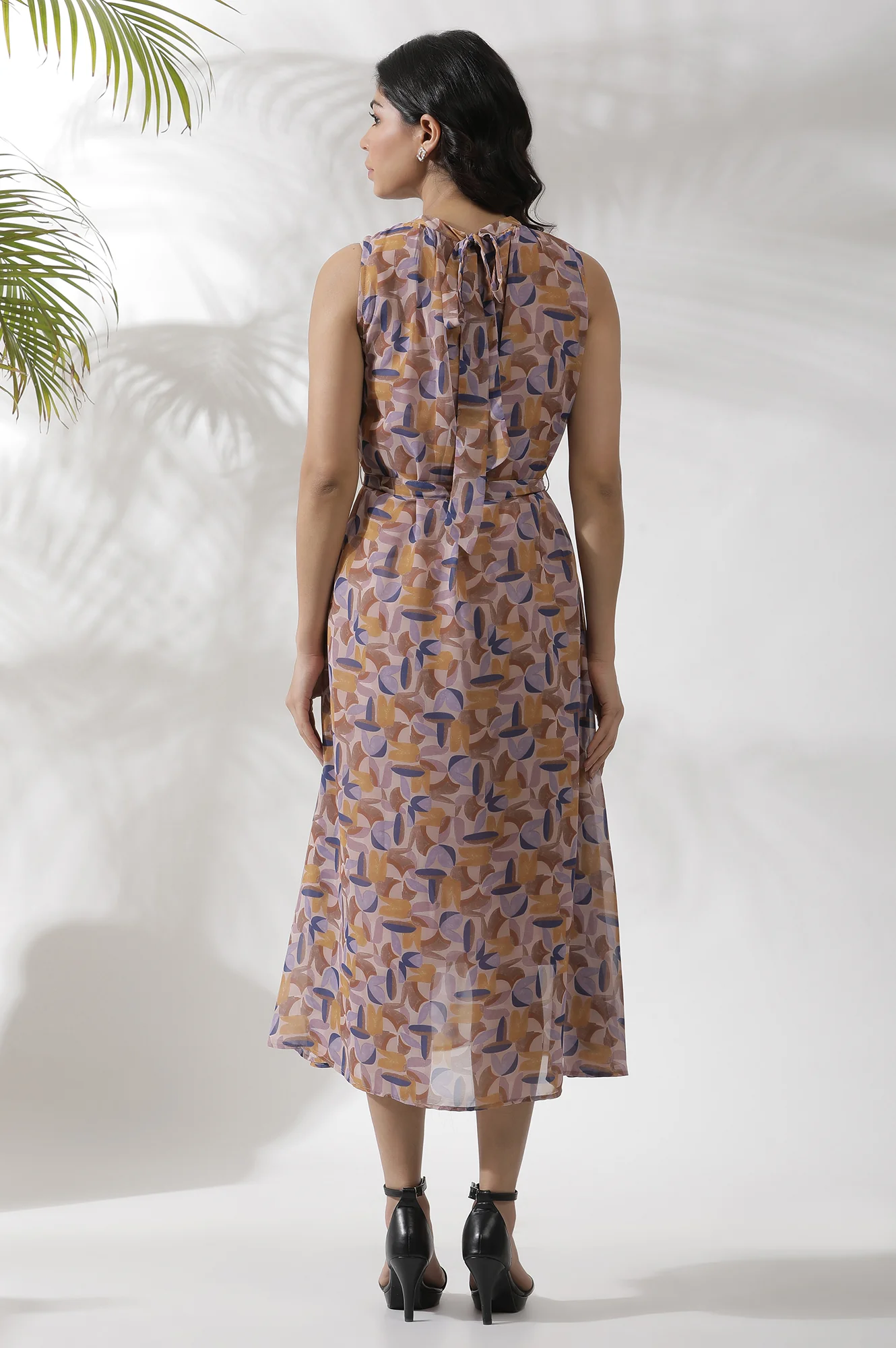 Multi-Coloured Abstract Printed Sleeveless Dress - Image 4