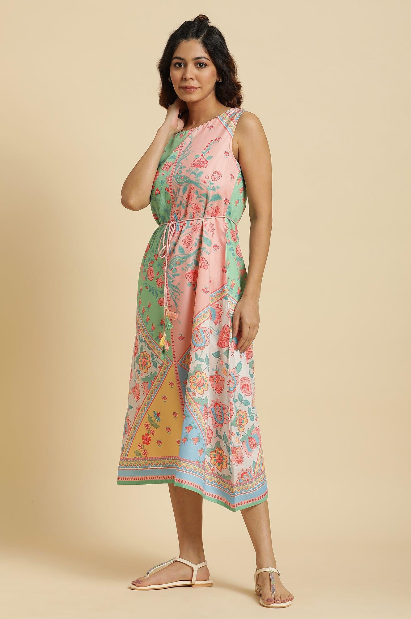 Multi‑Coloured Floral Printed Sleeveless Rayon Midi Dress - Image 3