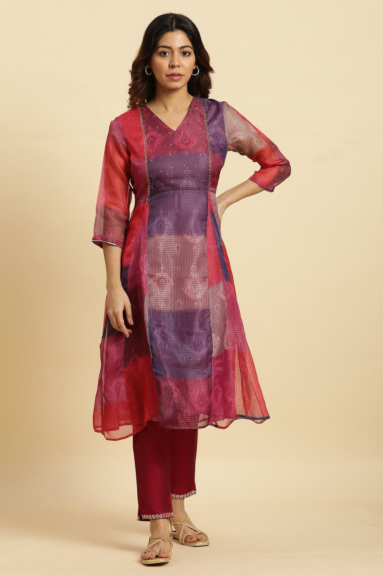 Multi-Coloured Ikkat Printed Kota Kurta - Image 2