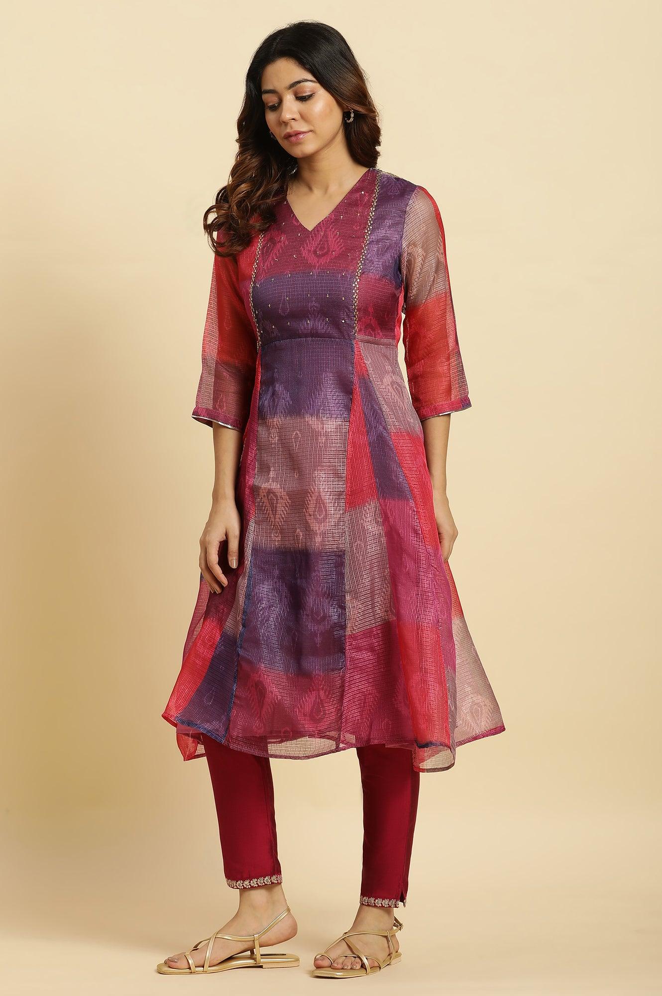 Multi-Coloured Ikkat Printed Kota Kurta - Image 3