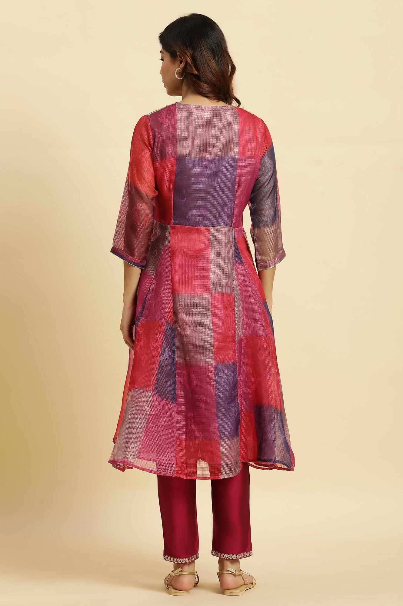 Multi-Coloured Ikkat Printed Kota Kurta - Image 4