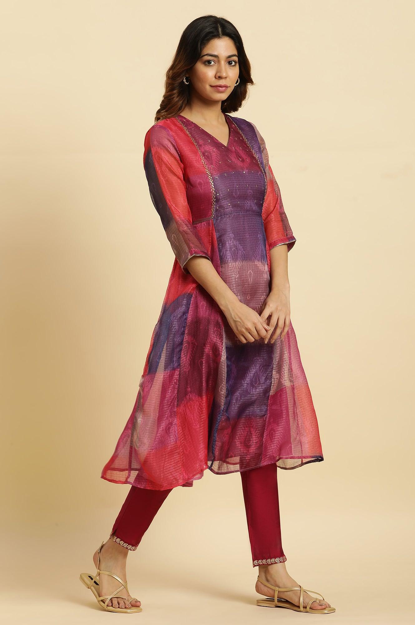 Multi-Coloured Ikkat Printed Kota Kurta - Image 5