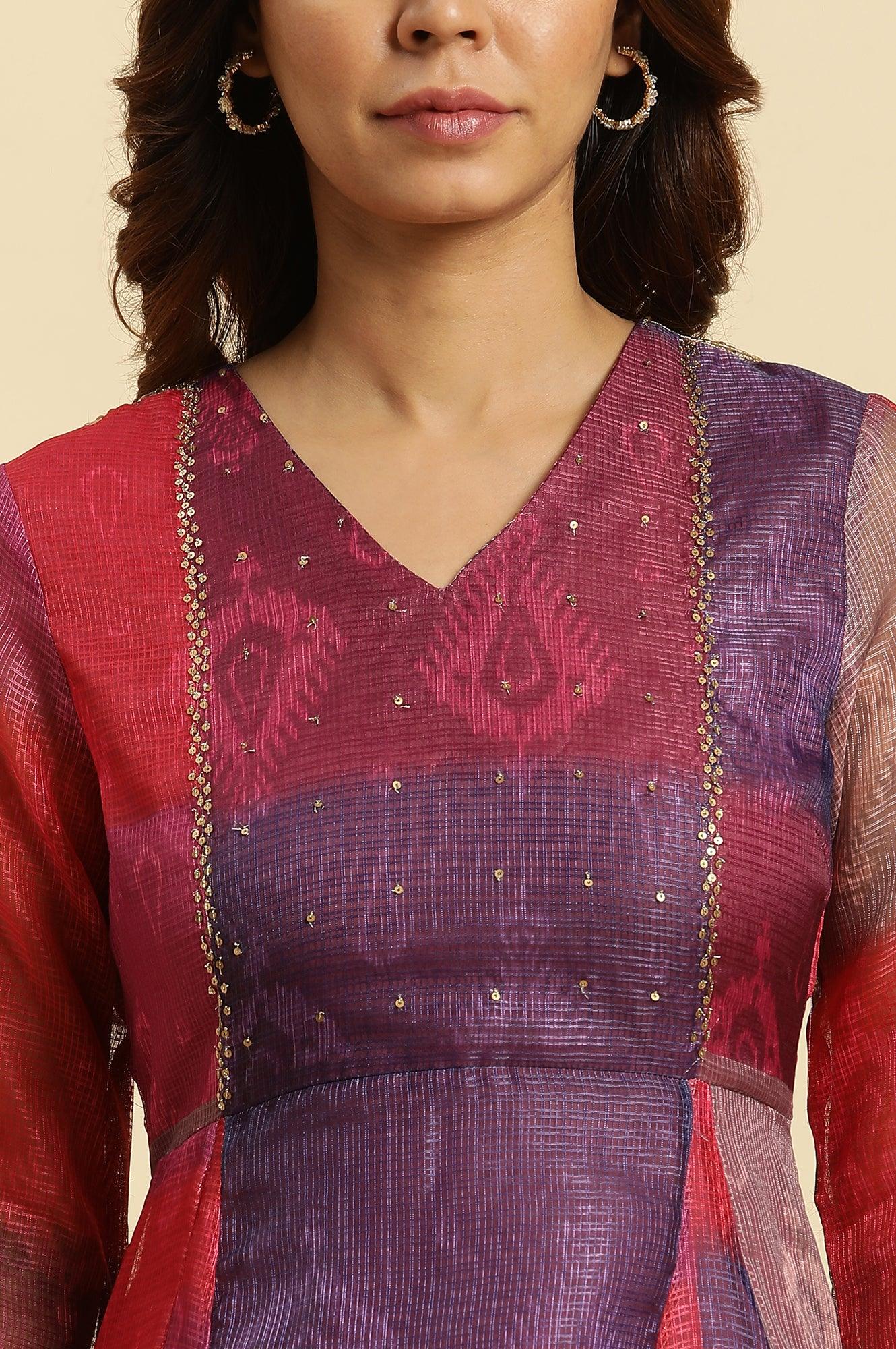 Multi-Coloured Ikkat Printed Kota Kurta - Image 7