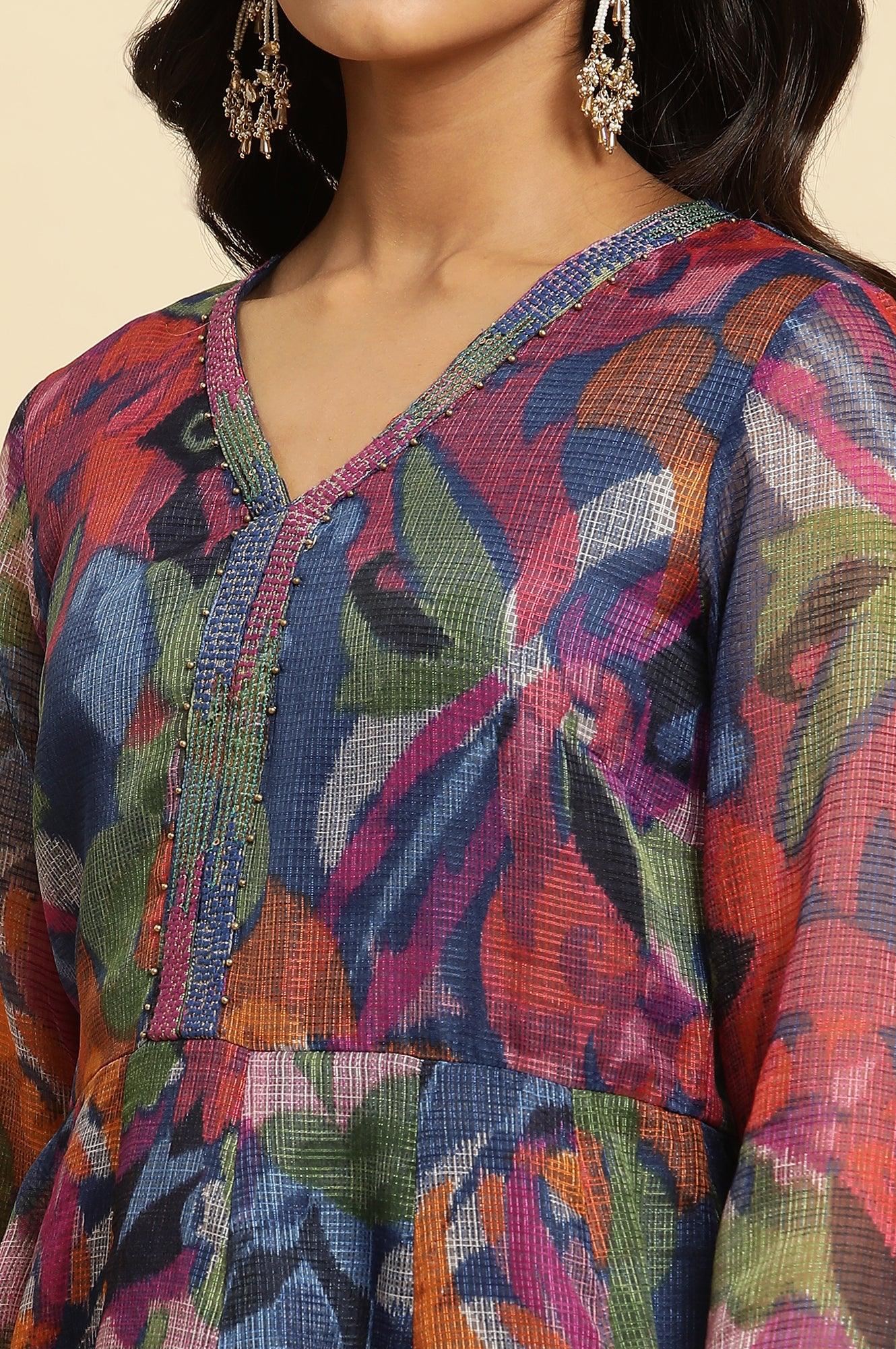 Multi-Coloured Layered Kota Ikat Printed Dress - Image 6