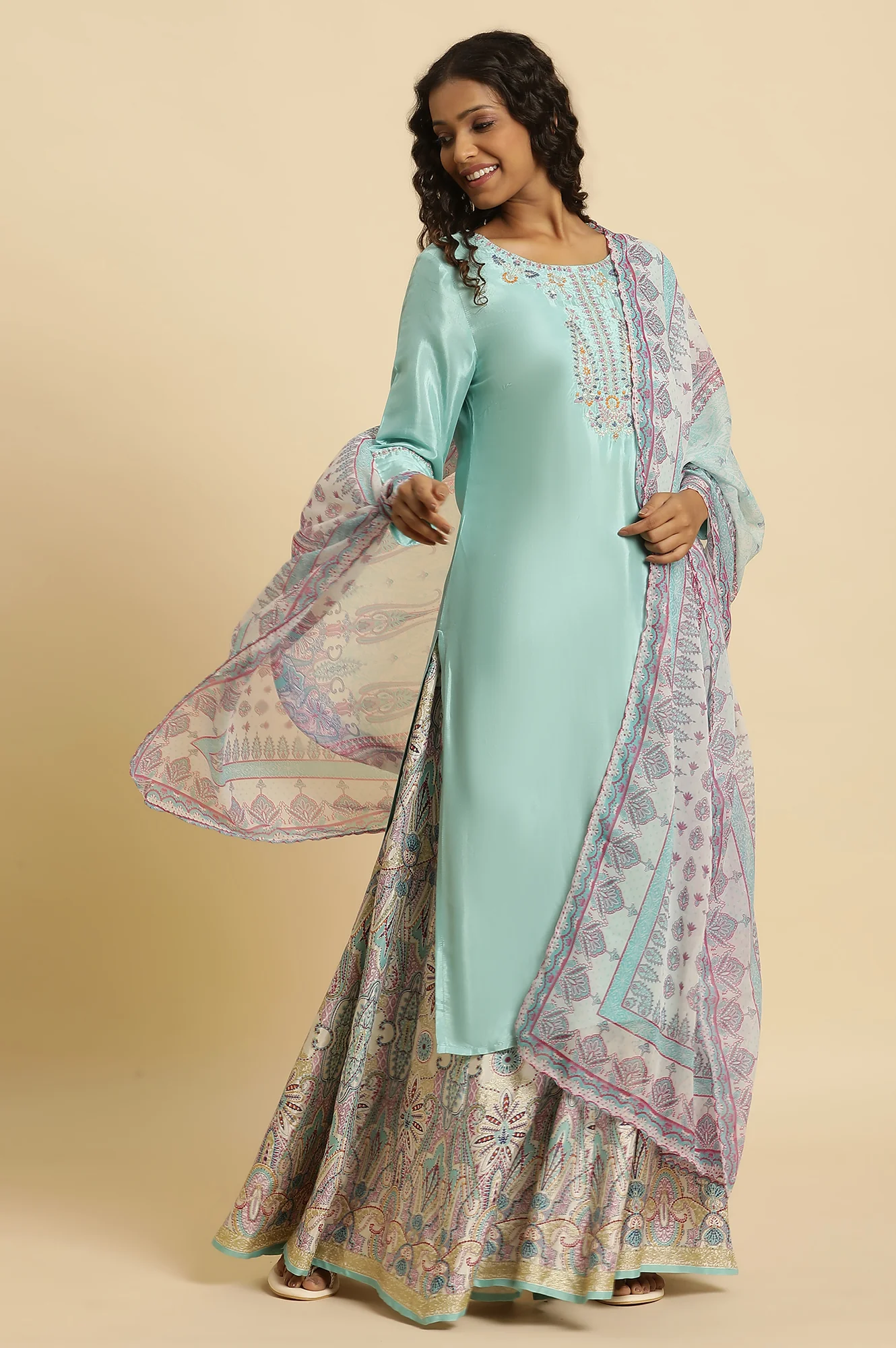 Multi-Coloured Paisley Printed Dupatta - Image 3