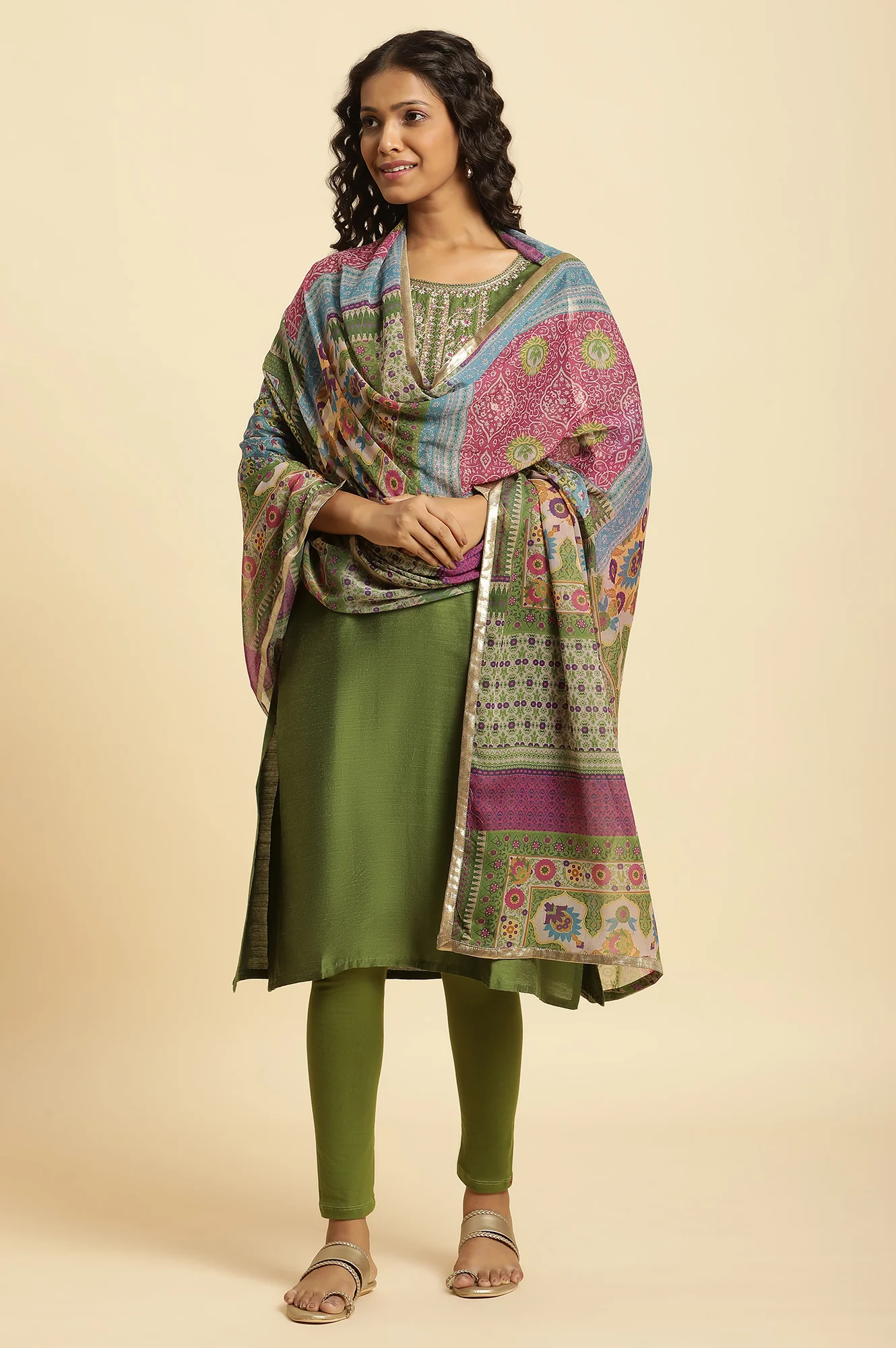 Multi-Coloured Printed Chiffon Dupatta - Image 2
