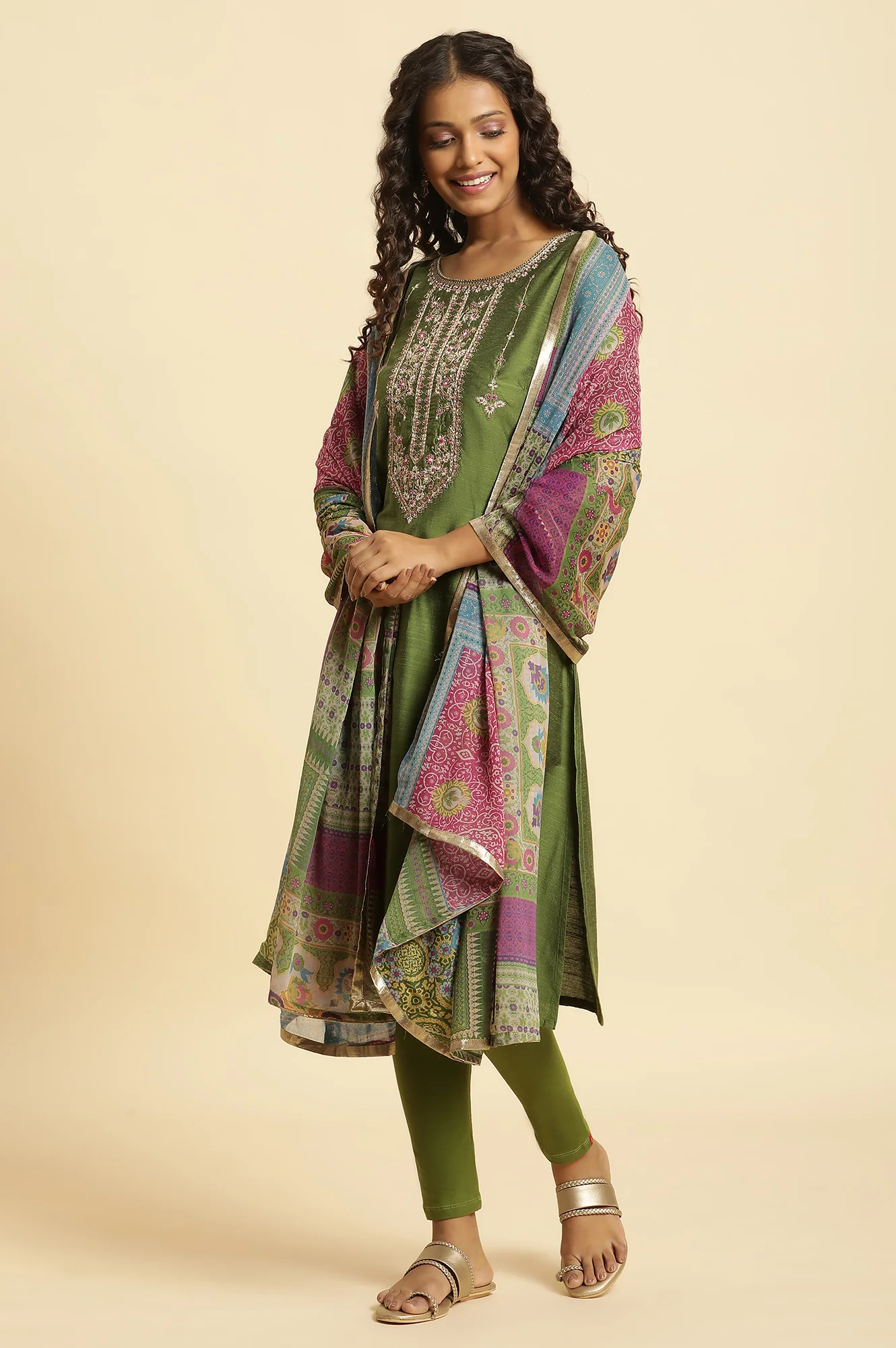 Multi-Coloured Printed Chiffon Dupatta - Image 3