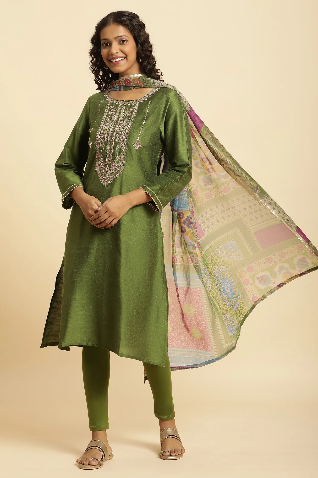 Multi-Coloured Printed Chiffon Dupatta - Image 4