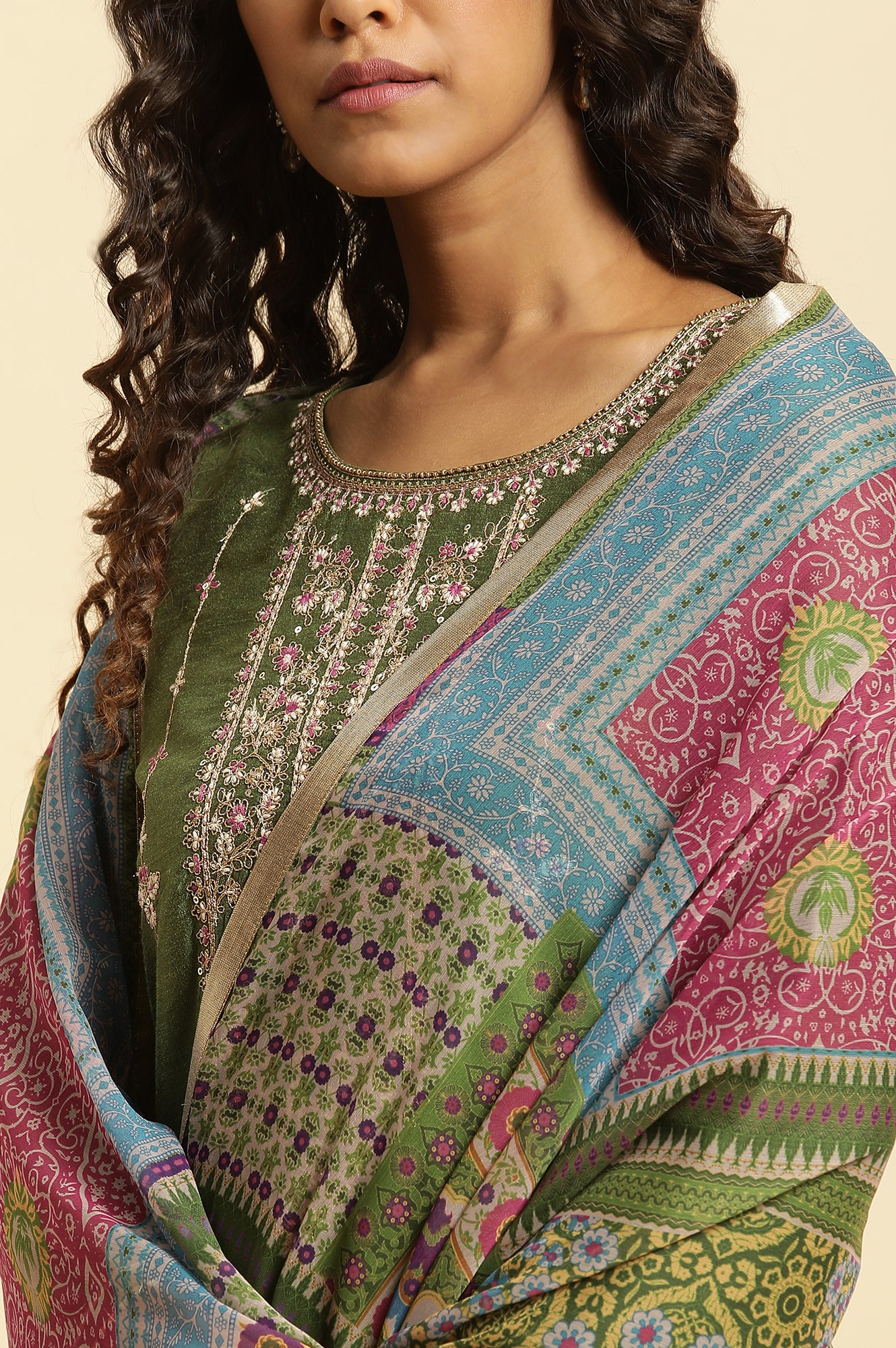 Multi-Coloured Printed Chiffon Dupatta - Image 6