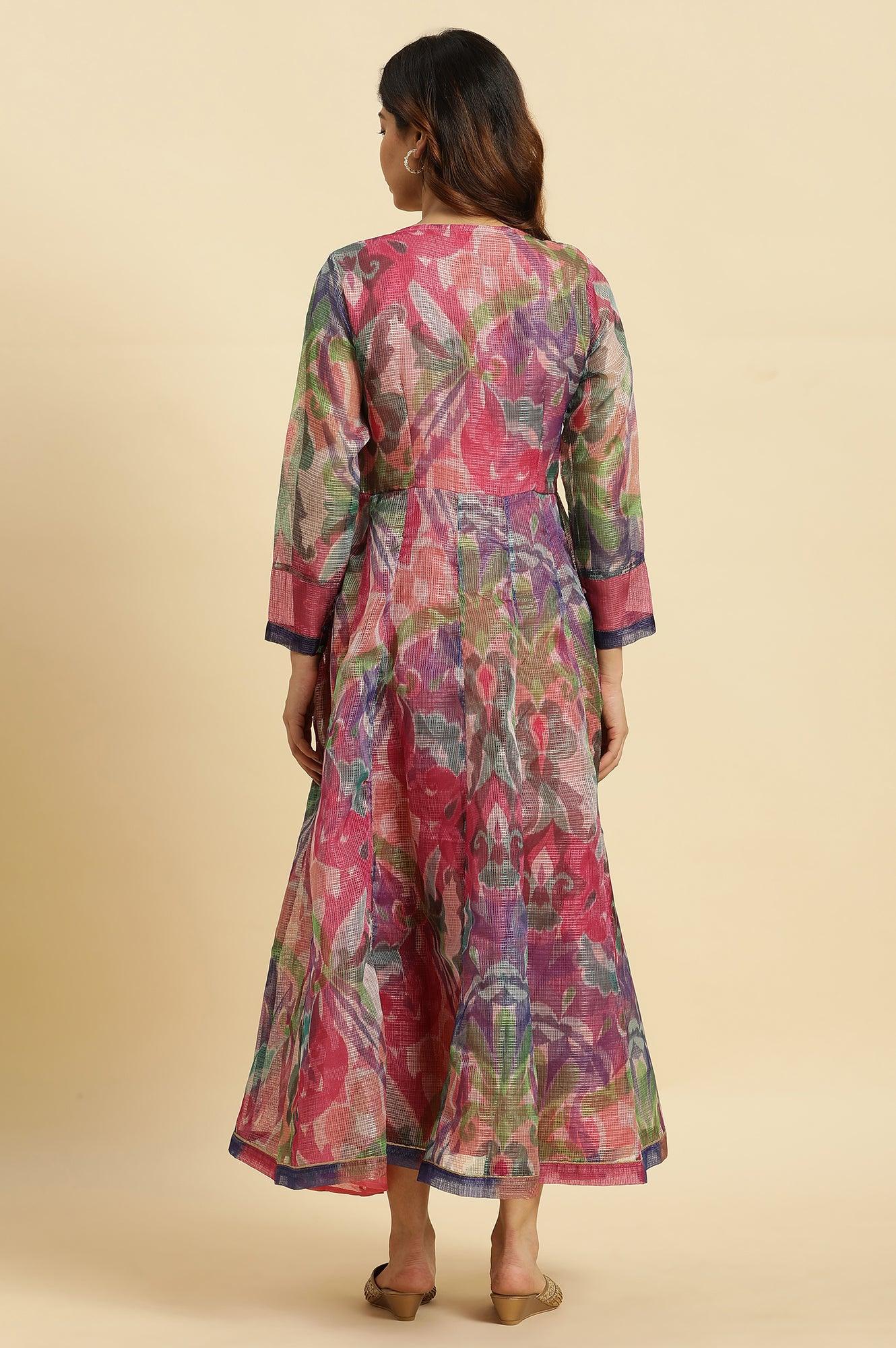 Multi‑Coloured Printed Flared Long Kota Cotton Kurta - Image 4