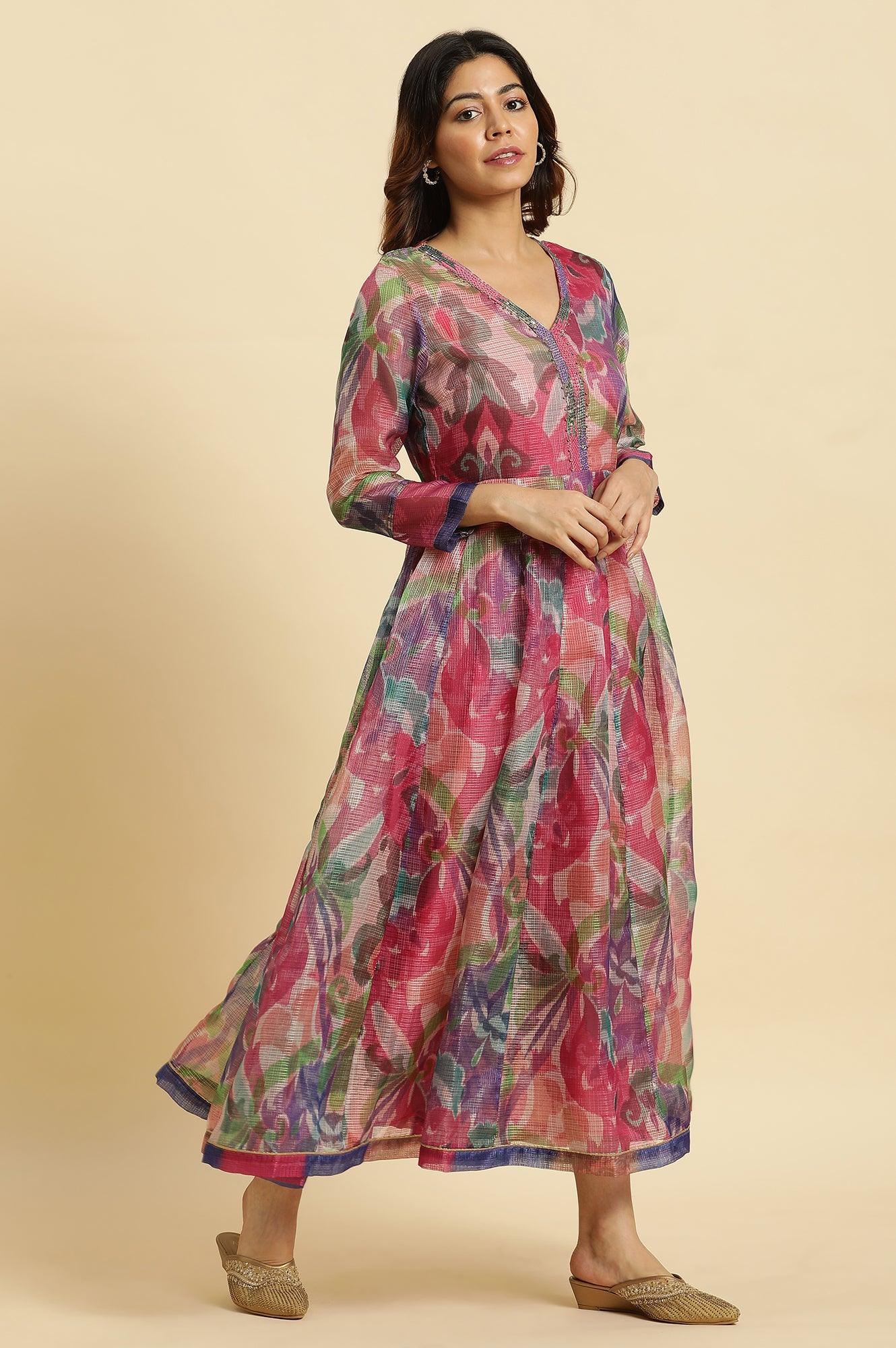 Multi‑Coloured Printed Flared Long Kota Cotton Kurta - Image 5