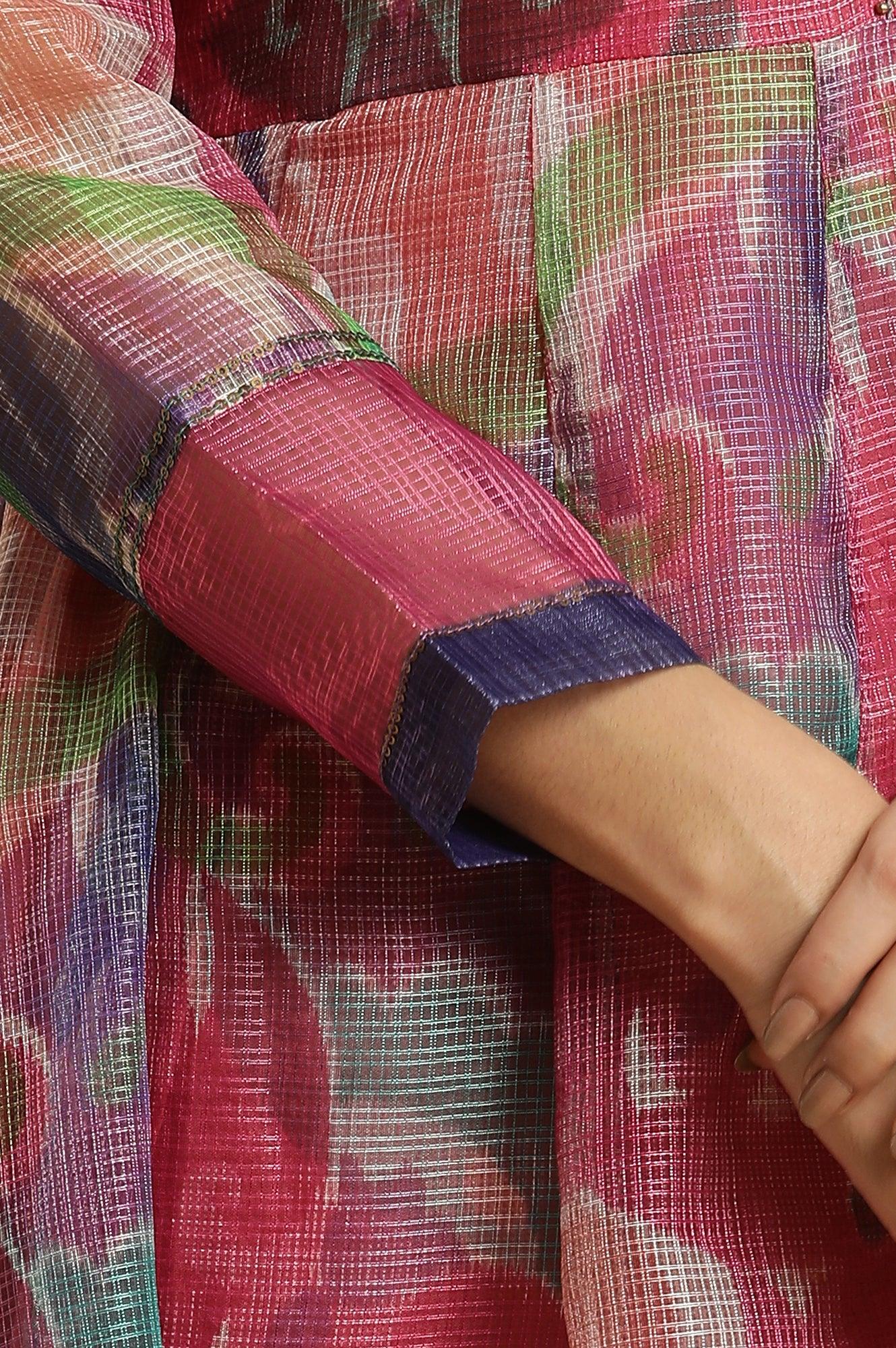 Multi‑Coloured Printed Flared Long Kota Cotton Kurta - Image 7