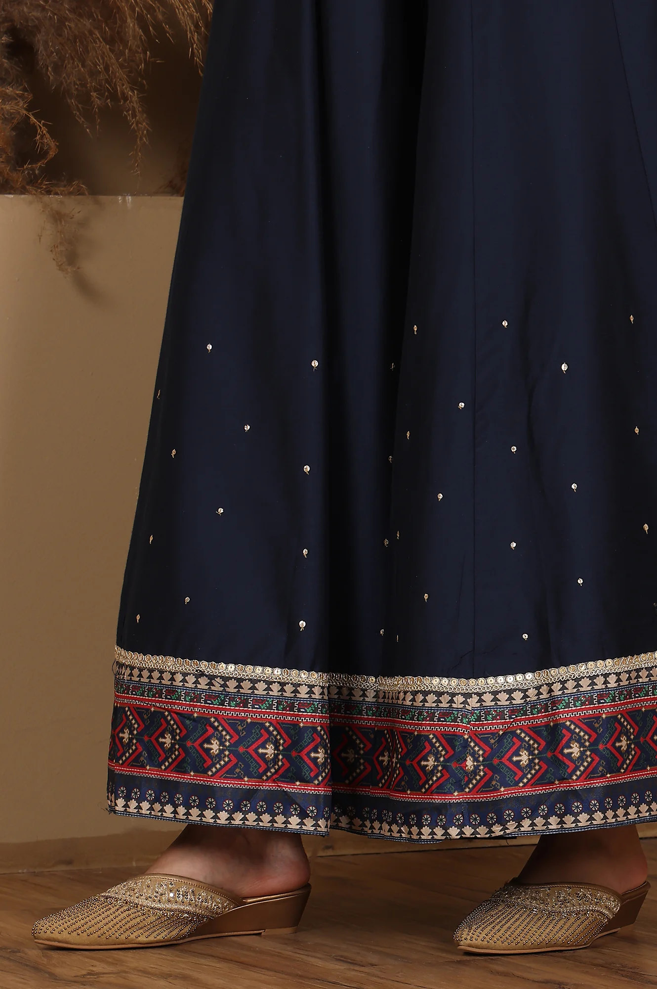 Multi-Coloured Printed Sequined Kota Kurta, Flared Culottes And Dupatta Set - Image 10