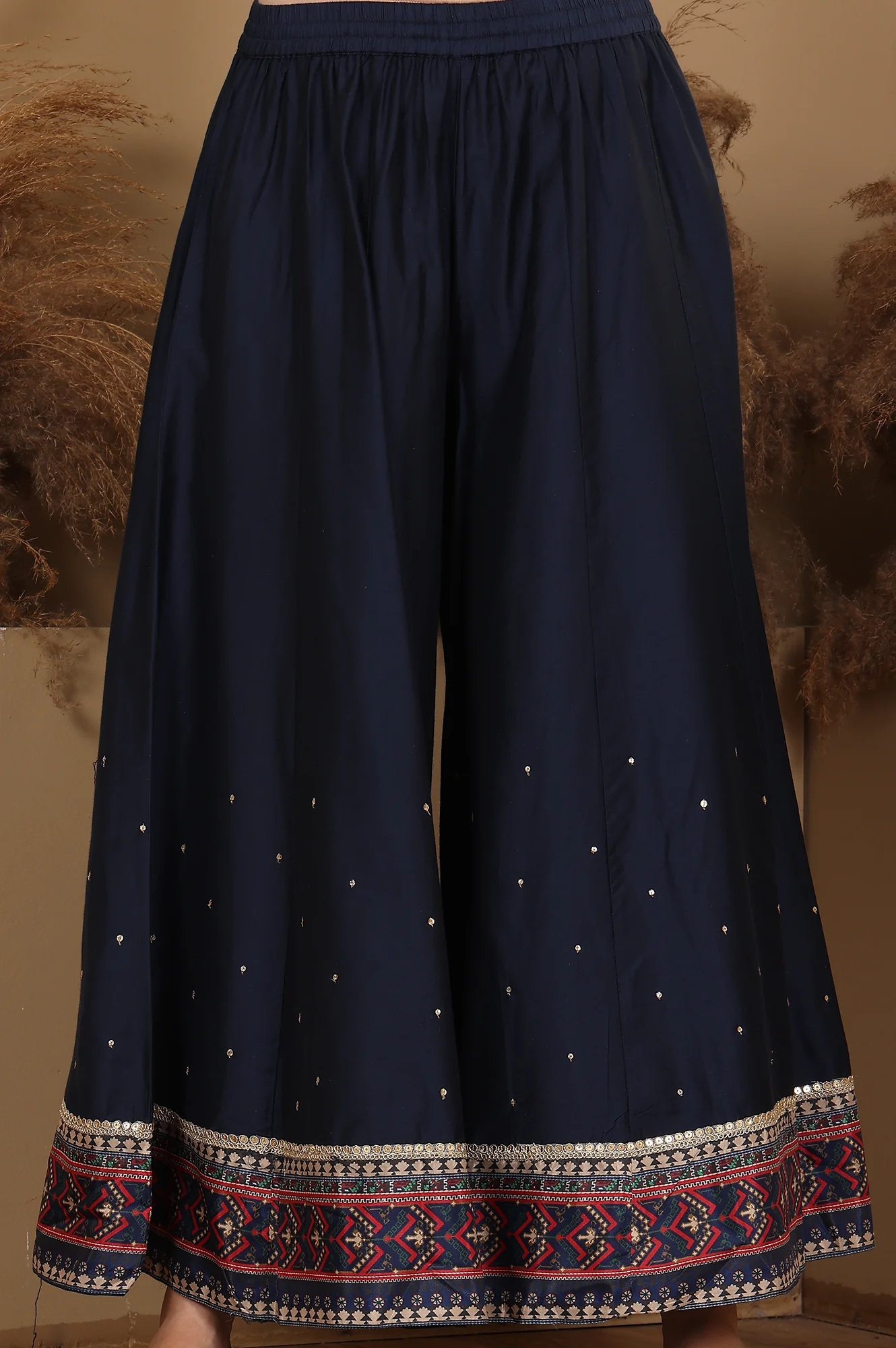 Multi-Coloured Printed Sequined Kota Kurta, Flared Culottes And Dupatta Set - Image 8